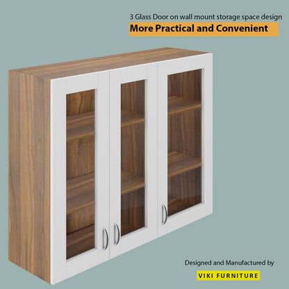 VIKI | Multipurpose Wall Mounted Cabinet with 3 Doors | Storage Solution for Kitchen, Bedroom, Office & Living Room kitchen cabinet VIKI FURNITURE 3 Doors White and Walnut Glass Swinng
