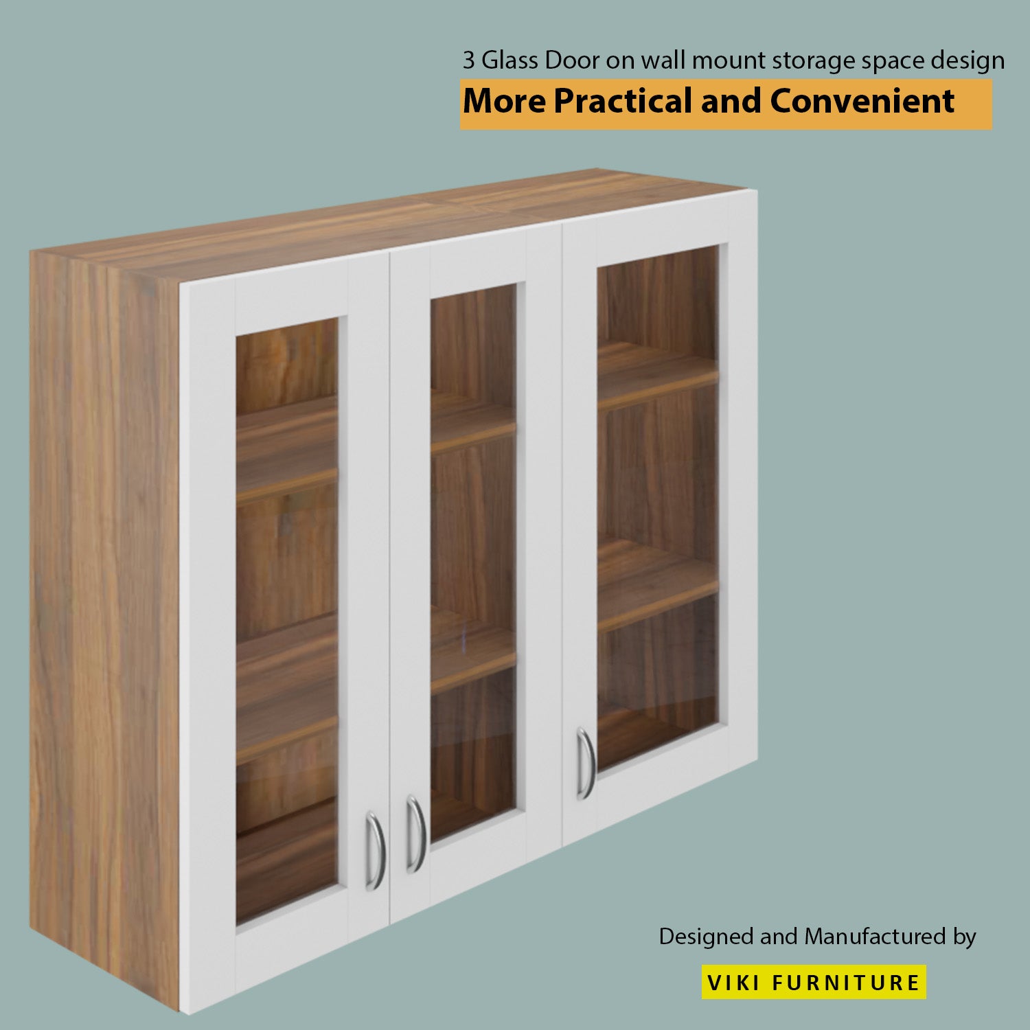 Traksha | Modular Kitchen | Wall Cabinet - 3 Glass Doors kitchen cabinet VIKI FURNITURE