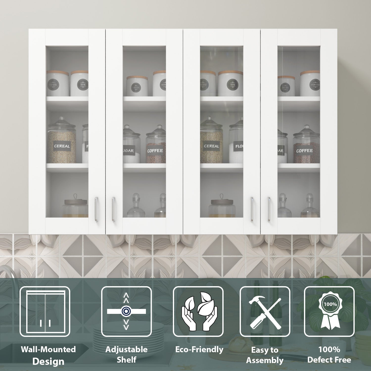 Traksha | Modular Kitchen | Wall Cabinet - 4 Glass Doors kitchen cabinet VIKI FURNITURE