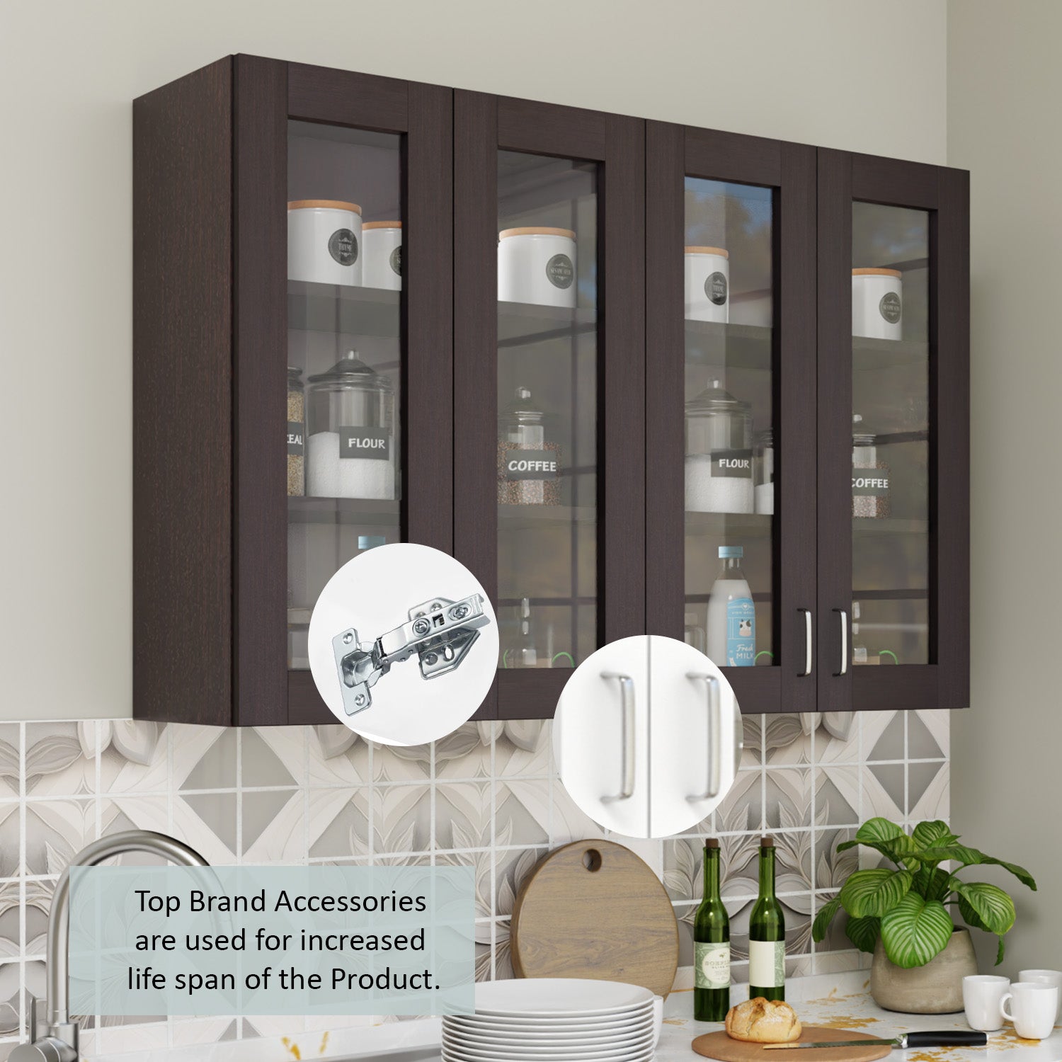 Traksha | Modular Kitchen | Wall Cabinet - 4 Glass Doors kitchen cabinet VIKI FURNITURE