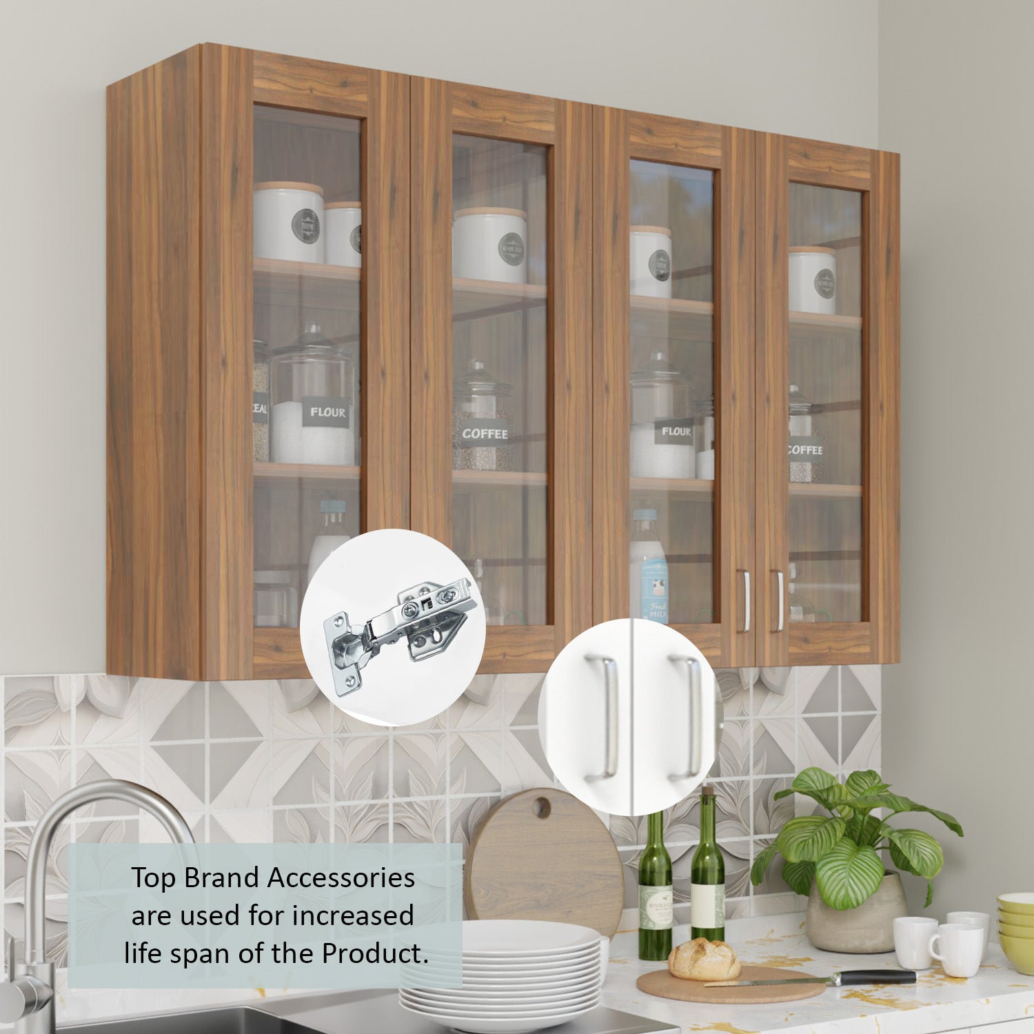 Traksha | Modular Kitchen | Wall Cabinet - 4 Glass Doors kitchen cabinet VIKI FURNITURE