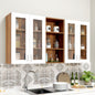 VIKI | Multipurpose Wall Mounted Cabinet with 4 Doors | Storage Solution for Kitchen, Bedroom, Office & Living Room kitchen cabinet VIKI FURNITURE 4 Doors with Open Shelf White and Walnut Glass Swinng