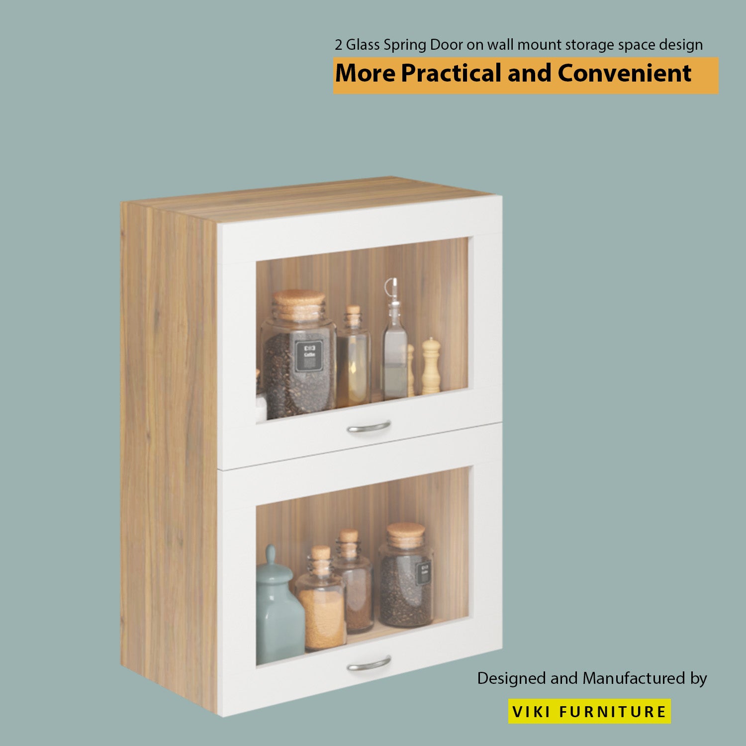 FlipUP | Modular Kitchen | Wall Cabinet - Spring 2 Doors kitchen cabinet VIKI FURNITURE White & Walnut