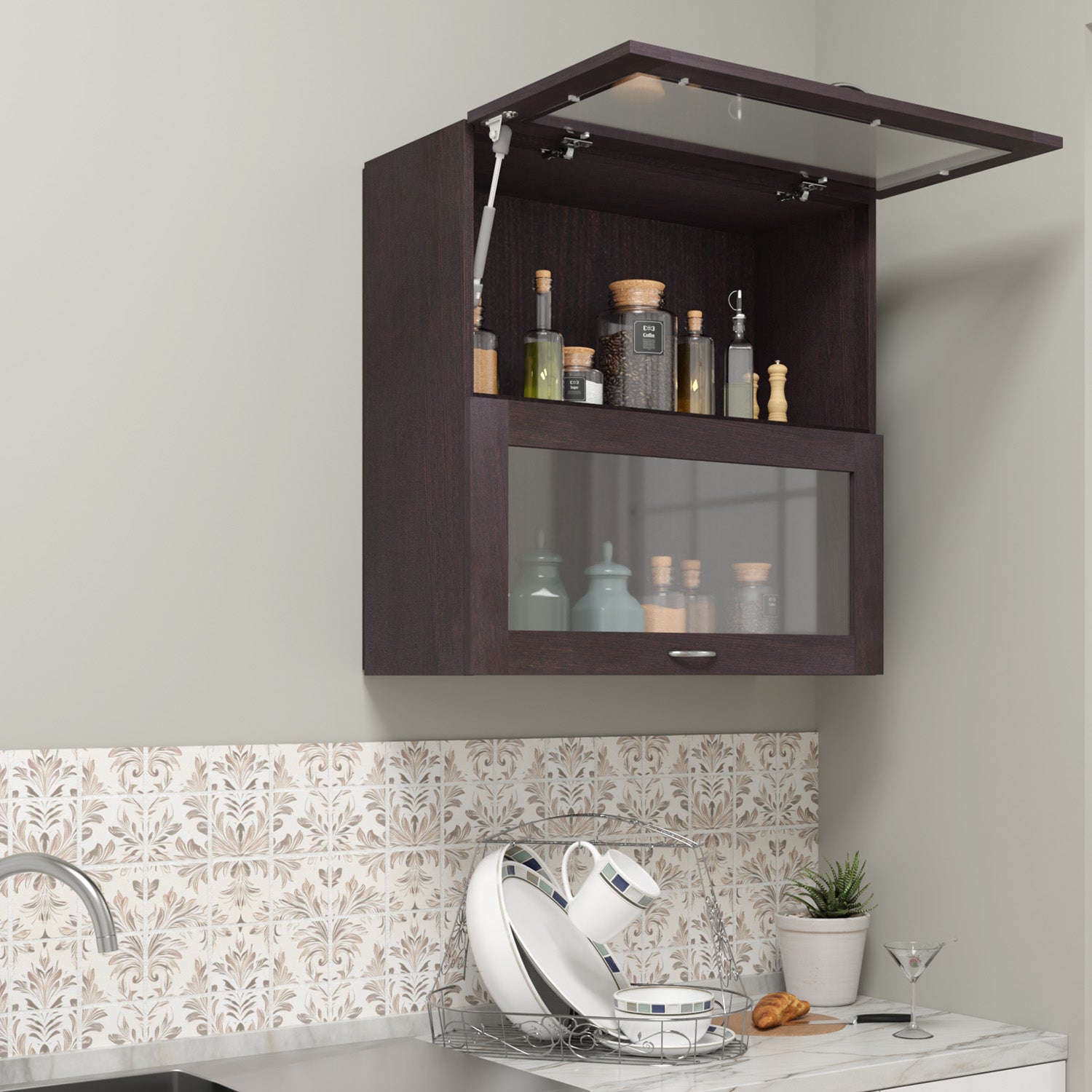 FlipUP | Modular Kitchen | Wall Cabinet - Spring 2 Doors kitchen cabinet VIKI FURNITURE Wenge