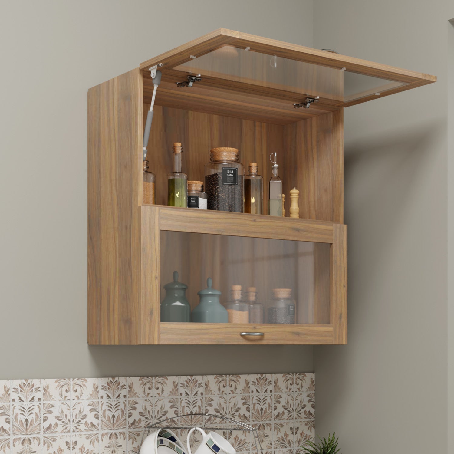 FlipUP | Modular Kitchen | Wall Cabinet - Spring 2 Doors kitchen cabinet VIKI FURNITURE Walnut