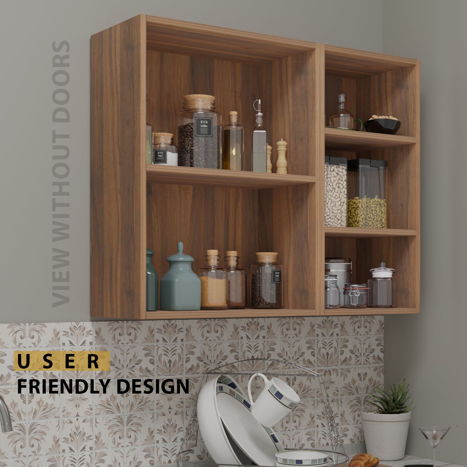 FlipUP | Modular Kitchen | Wall Cabinet - Spring 2 Doors with Open Shelf kitchen cabinet VIKI FURNITURE