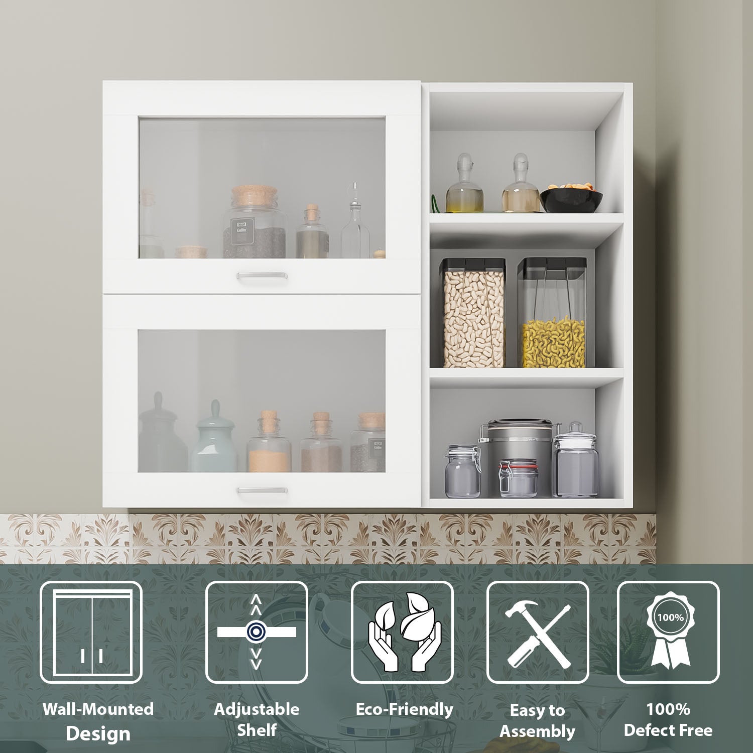 FlipUP | Modular Kitchen | Wall Cabinet - Spring 2 Doors with Open Shelf kitchen cabinet VIKI FURNITURE