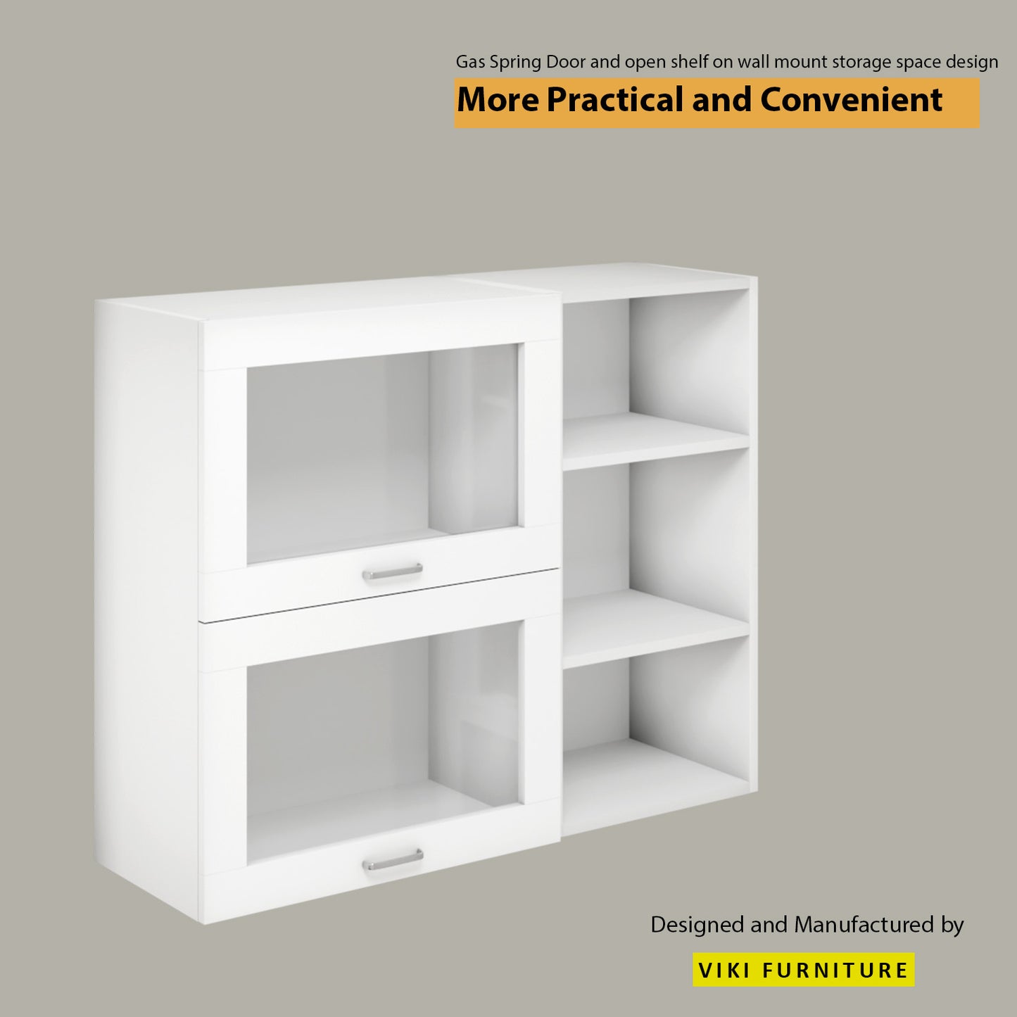 VIKI | Multipurpose Wall Mounted Cabinet with 2 Doors | Storage Solution for Kitchen, Bedroom, Office & Living Room kitchen cabinet VIKI FURNITURE 2 Doors with Open Shelf White Hydrlic Gas Lift