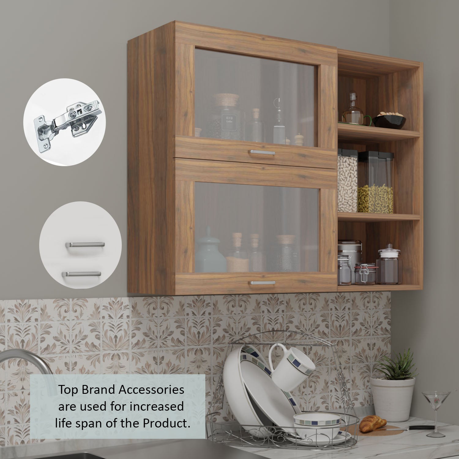 FlipUP | Modular Kitchen | Wall Cabinet - Spring 2 Doors with Open Shelf kitchen cabinet VIKI FURNITURE