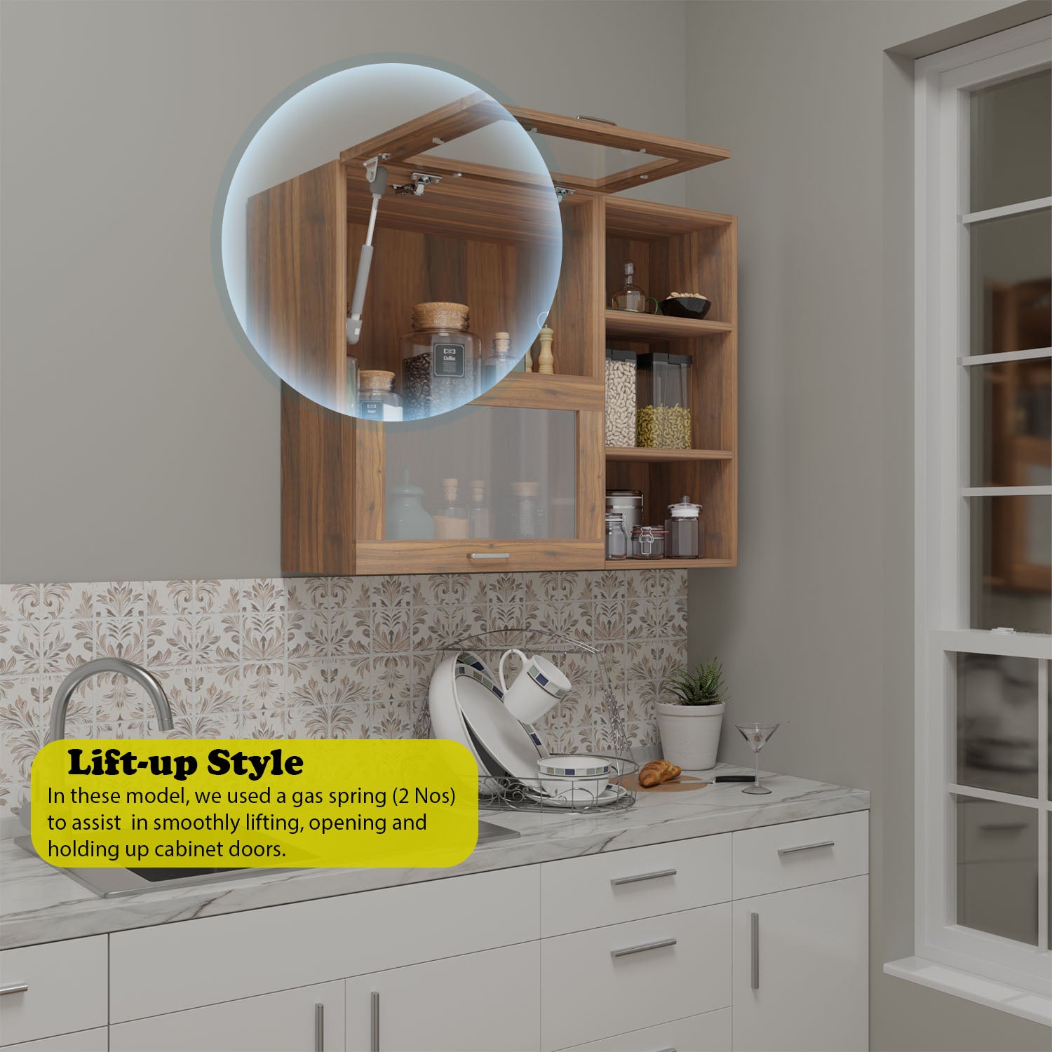 FlipUP | Modular Kitchen | Wall Cabinet - Spring 2 Doors with Open Shelf kitchen cabinet VIKI FURNITURE