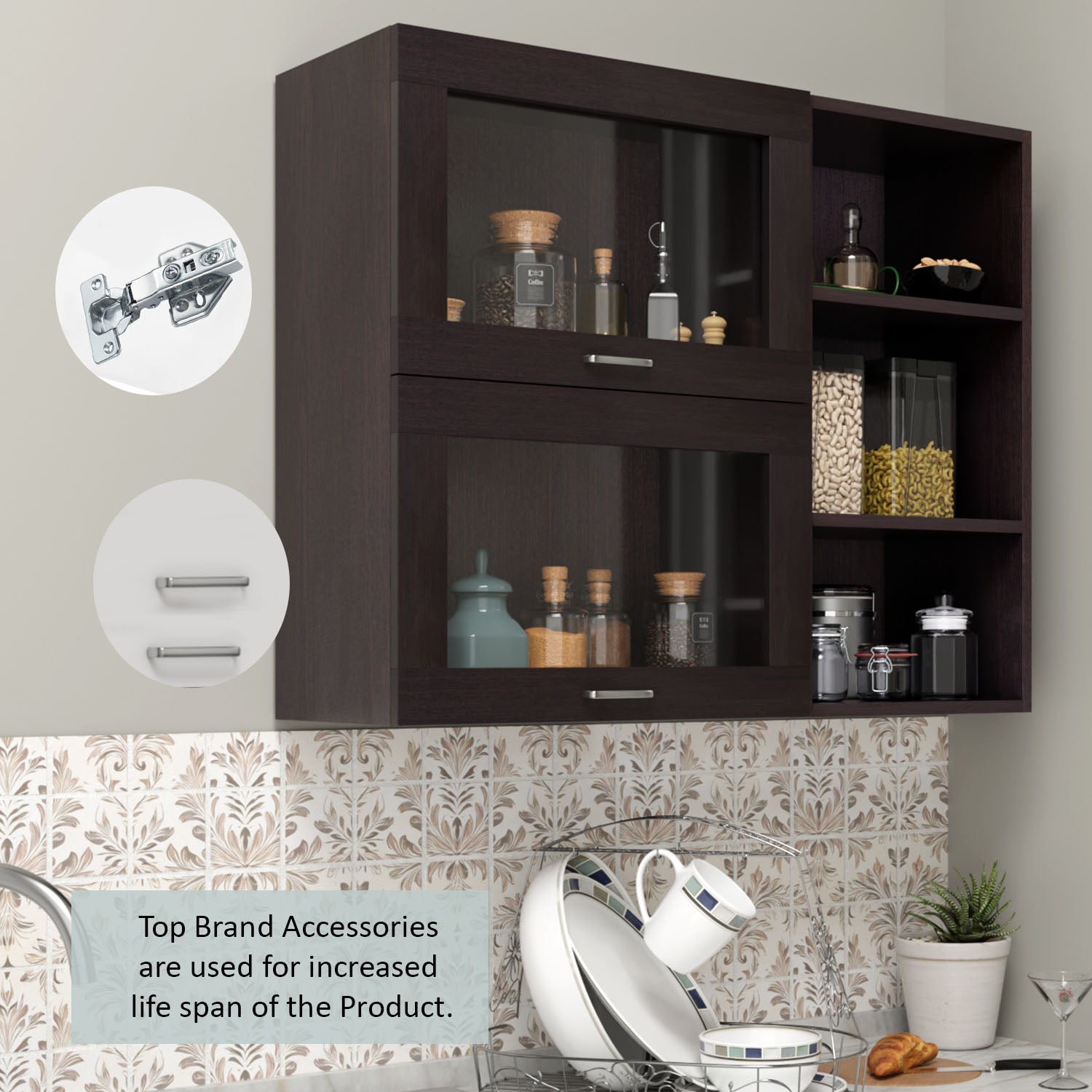 FlipUP | Modular Kitchen | Wall Cabinet - Spring 2 Doors with Open Shelf kitchen cabinet VIKI FURNITURE