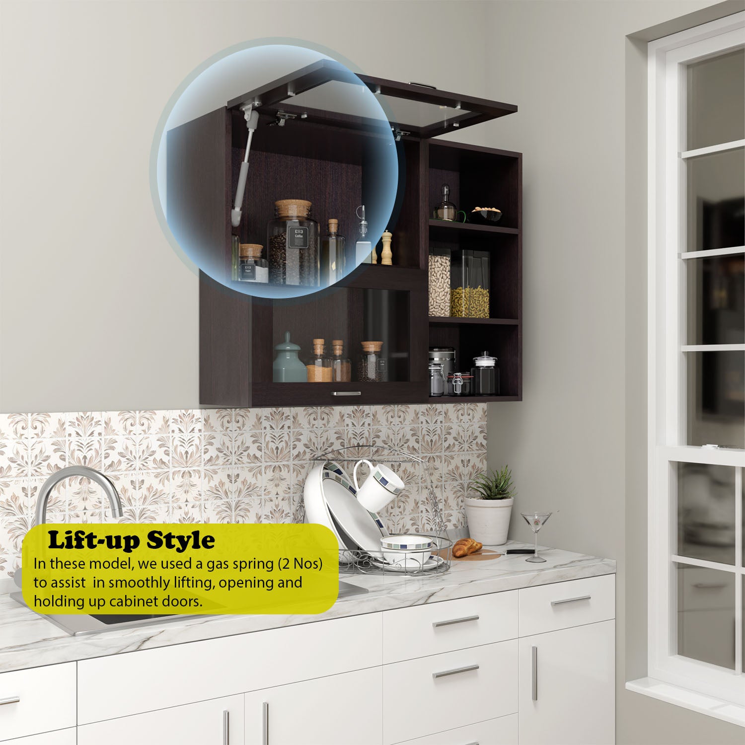 FlipUP | Modular Kitchen | Wall Cabinet - Spring 2 Doors with Open Shelf kitchen cabinet VIKI FURNITURE