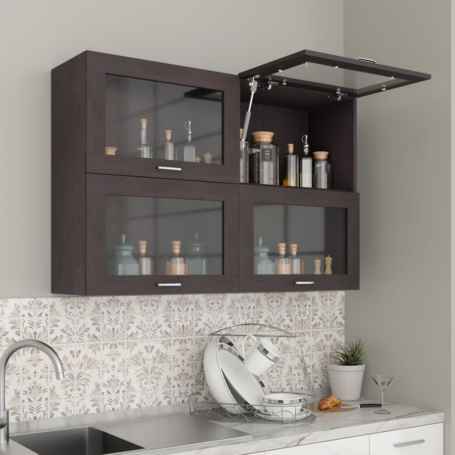 FlipUP | Modular Kitchen | Wall Cabinet - Spring 4 Doors kitchen cabinet VIKI FURNITURE Wenge