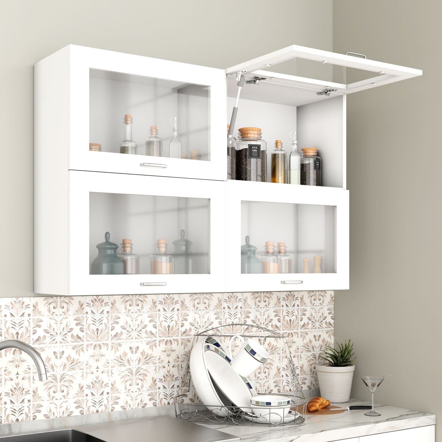 FlipUP | Modular Kitchen | Wall Cabinet - Spring 4 Doors kitchen cabinet VIKI FURNITURE White
