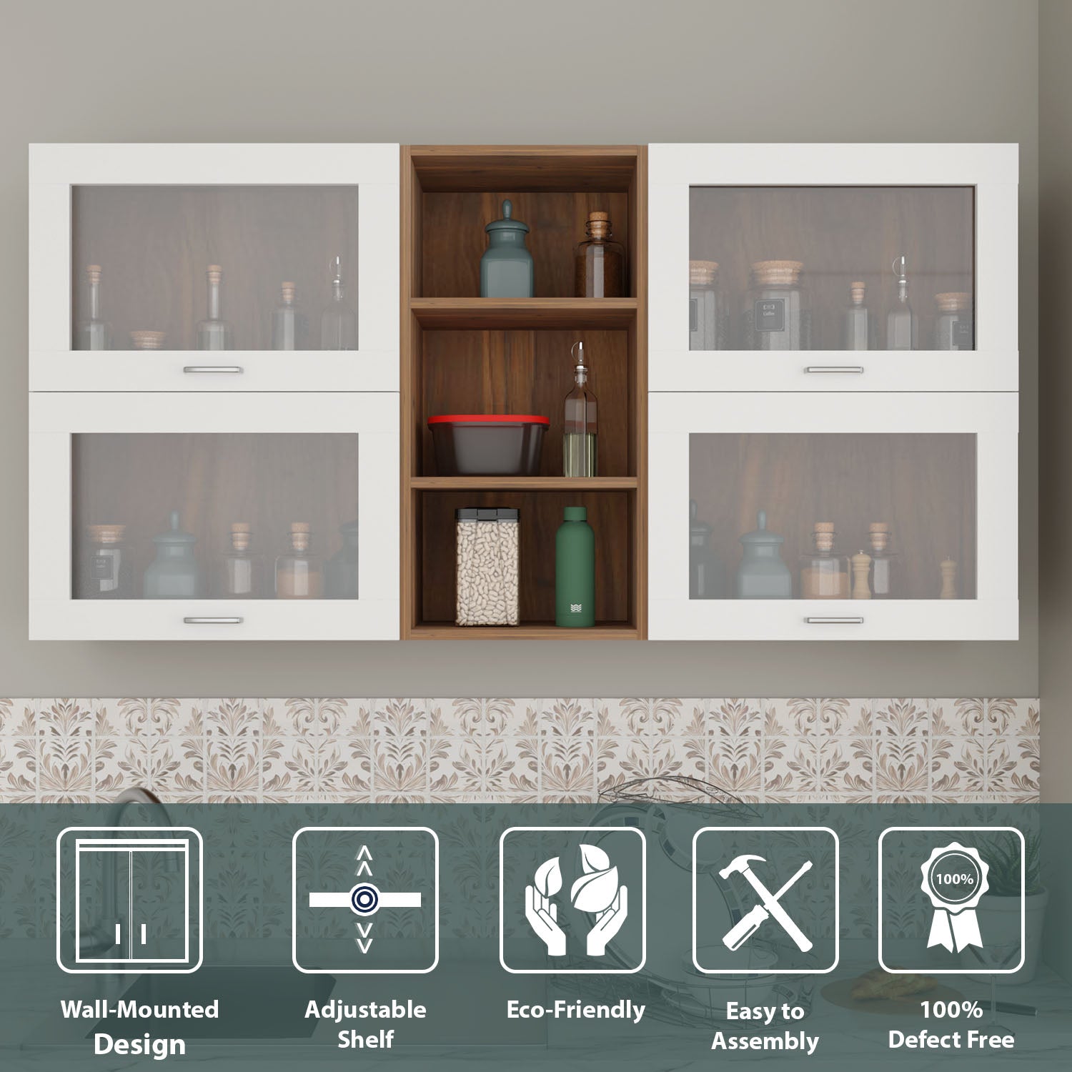 FlipUP | Modular Kitchen | Wall Cabinet - Spring 4 Doors with Open Shelf kitchen cabinet VIKI FURNITURE