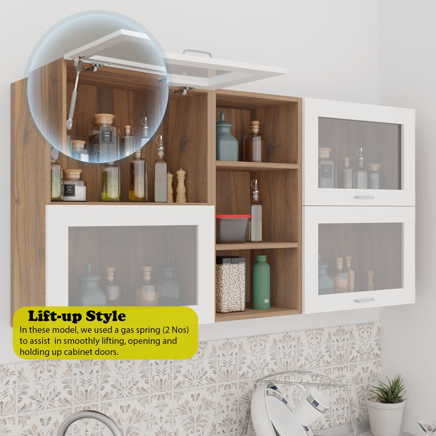 FlipUP | Modular Kitchen | Wall Cabinet - Spring 4 Doors with Open Shelf kitchen cabinet VIKI FURNITURE