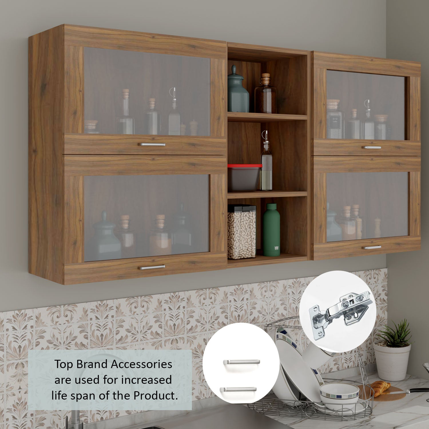 FlipUP | Modular Kitchen | Wall Cabinet - Spring 4 Doors with Open Shelf kitchen cabinet VIKI FURNITURE