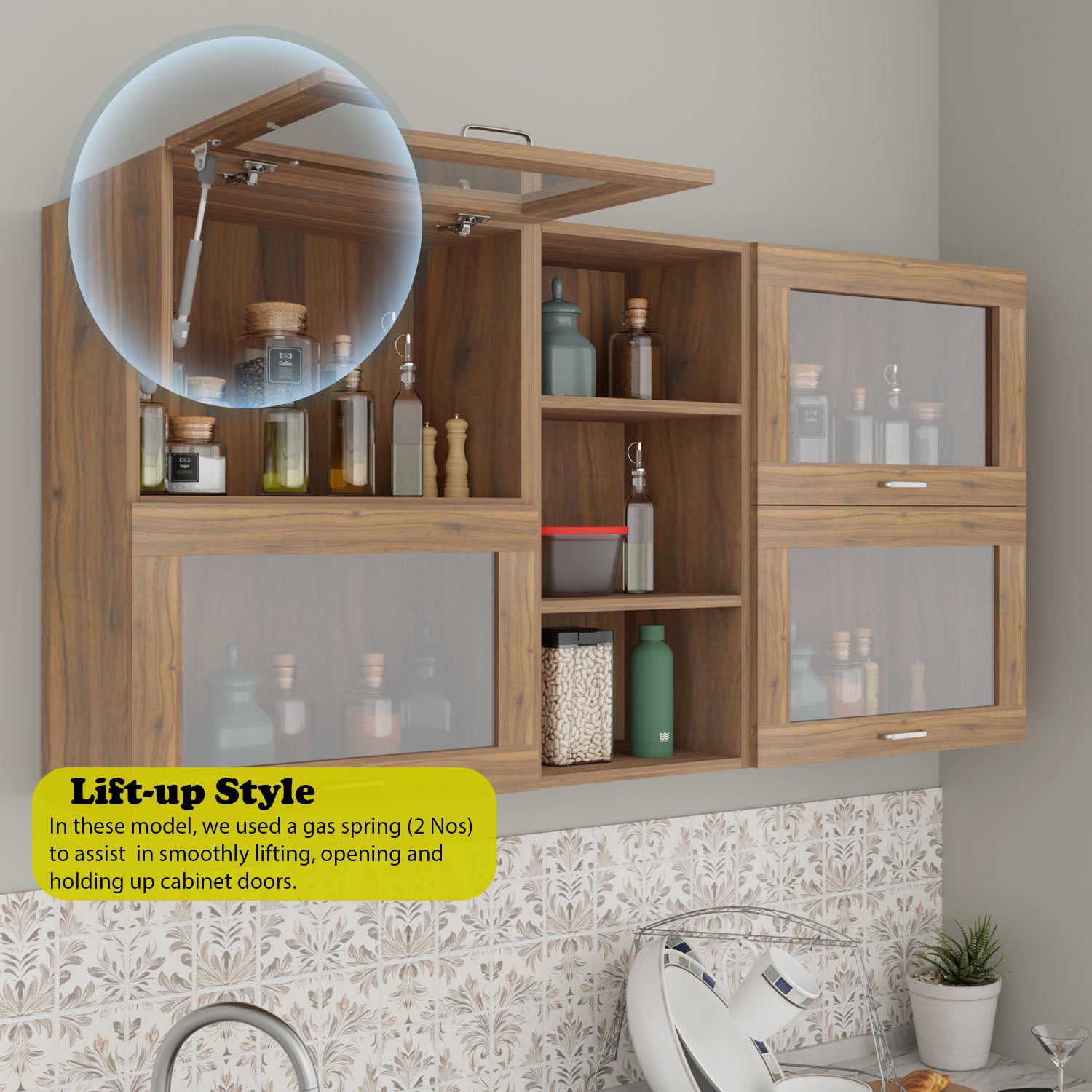 FlipUP | Modular Kitchen | Wall Cabinet - Spring 4 Doors with Open Shelf kitchen cabinet VIKI FURNITURE