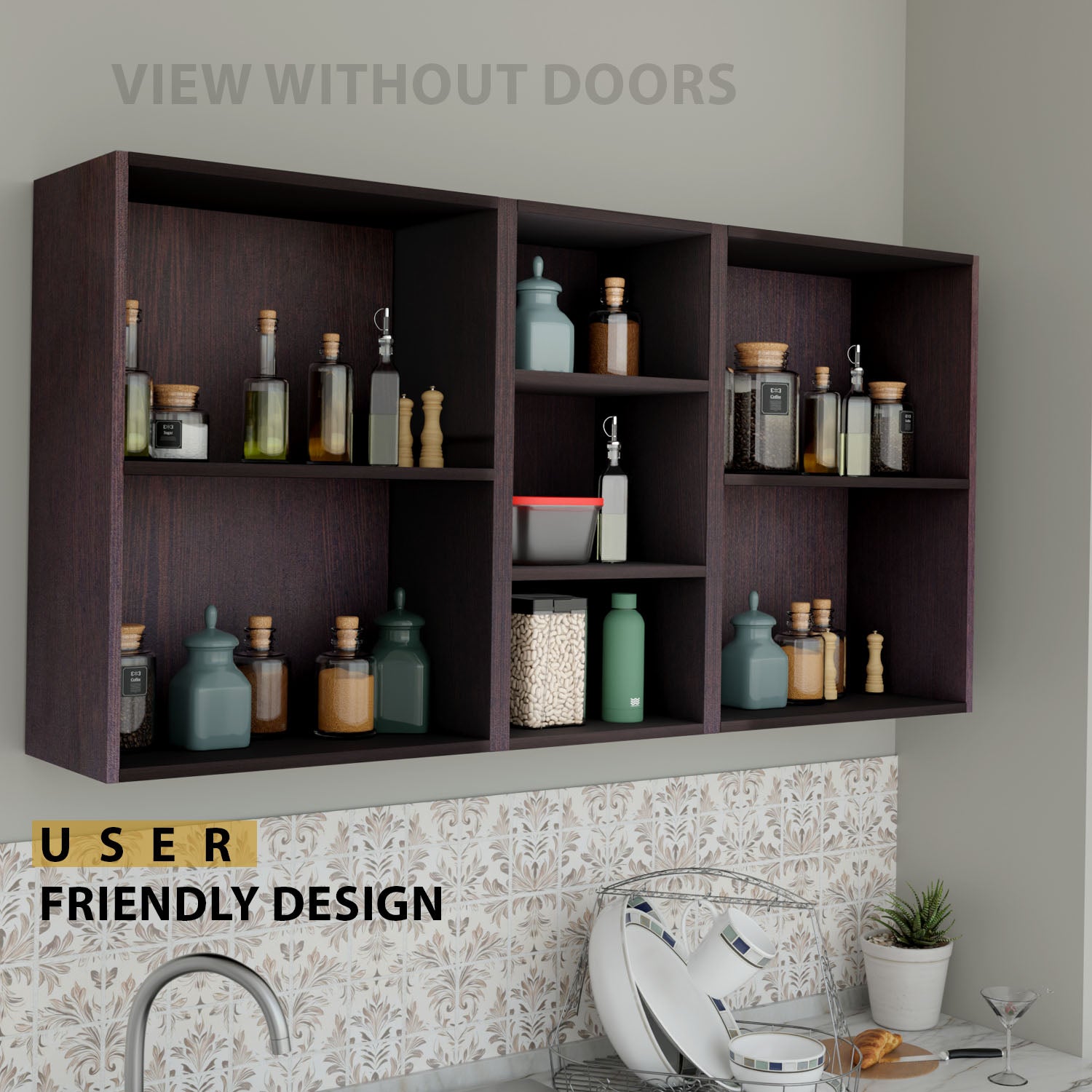 FlipUP | Modular Kitchen | Wall Cabinet - Spring 4 Doors with Open Shelf kitchen cabinet VIKI FURNITURE