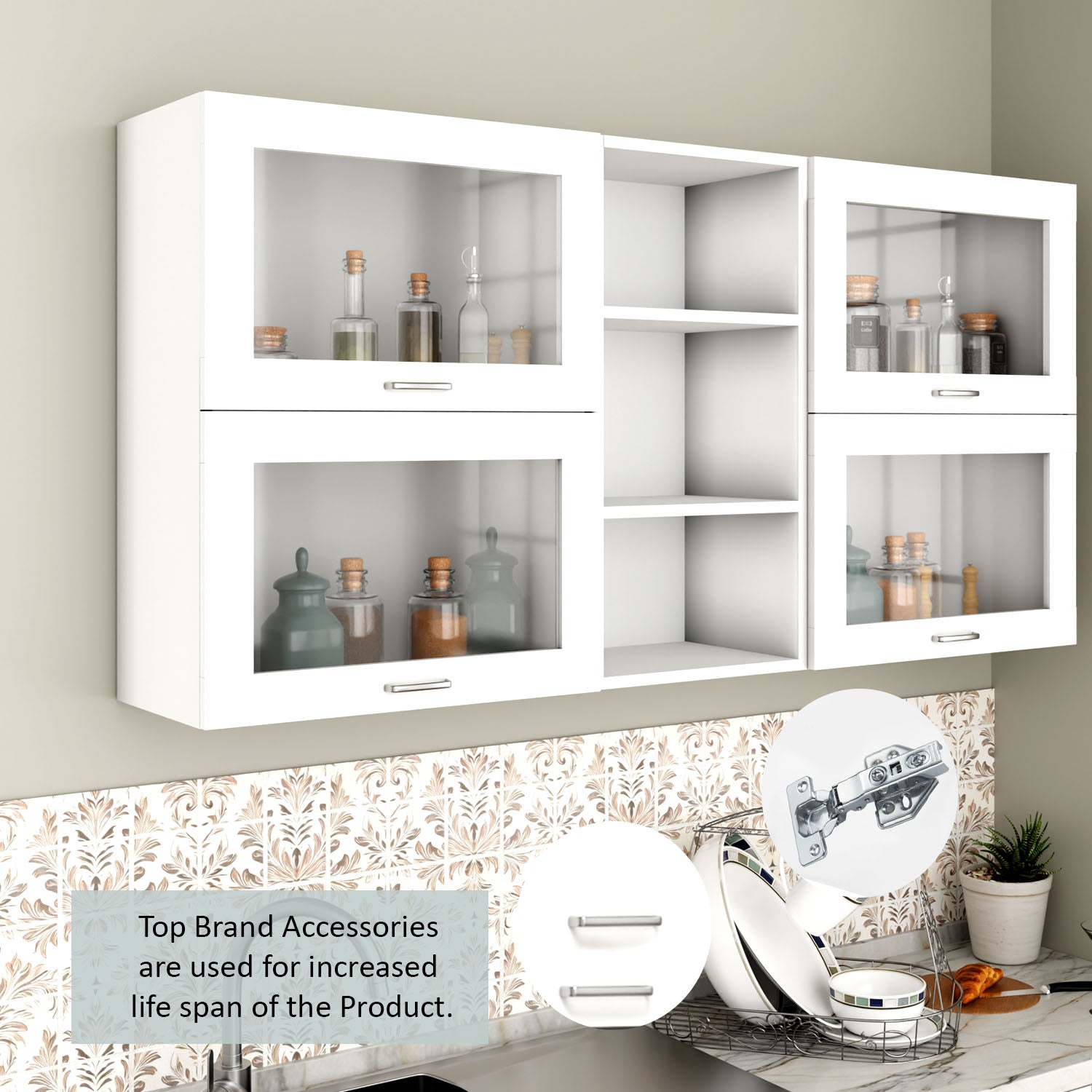 FlipUP | Modular Kitchen | Wall Cabinet - Spring 4 Doors with Open Shelf kitchen cabinet VIKI FURNITURE