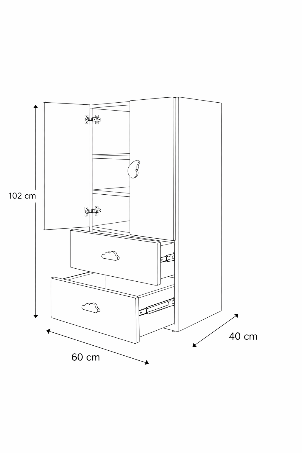 LittleCloud | Almara with 2 Drawers, 2 Doors Kids Wardrobes VIKI FURNITURE