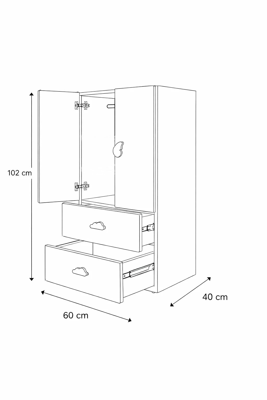 LittleCloud | Almara with 2 Drawers, 2 Doors with Hanger Rod Kids Wardrobes VIKI FURNITURE