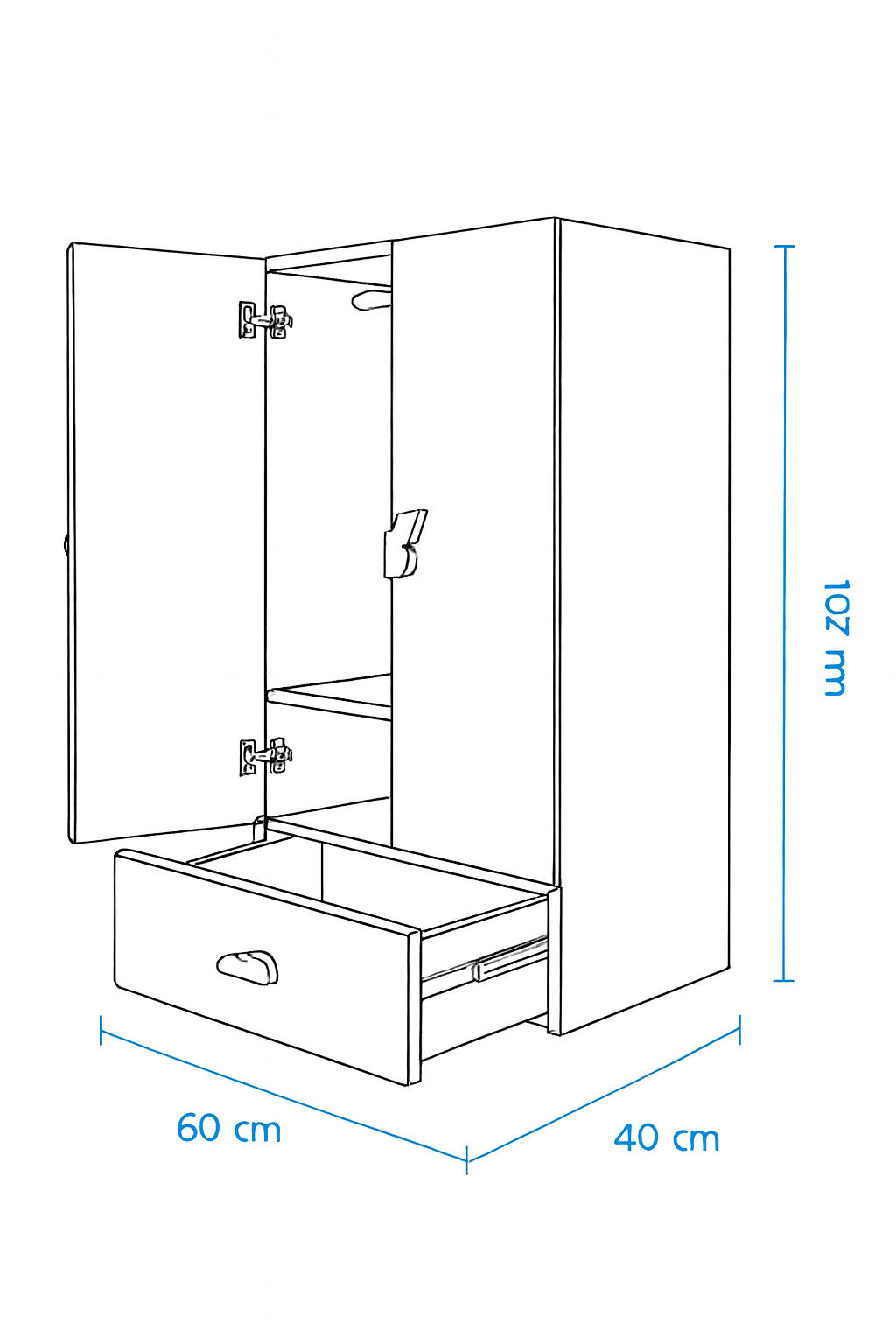 LittleCloud | Almirah with 2 Doors, Drawer Unit, Hanger Space Kids Wardrobes VIKI FURNITURE
