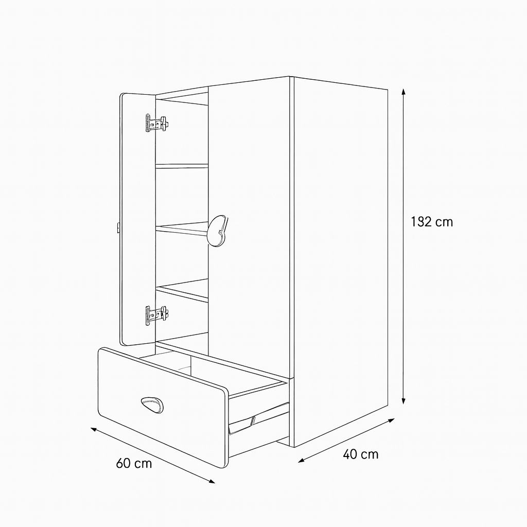 LittleCloud | Almirah with 2 Doors, Drawer Unit Kids Wardrobes VIKI FURNITURE