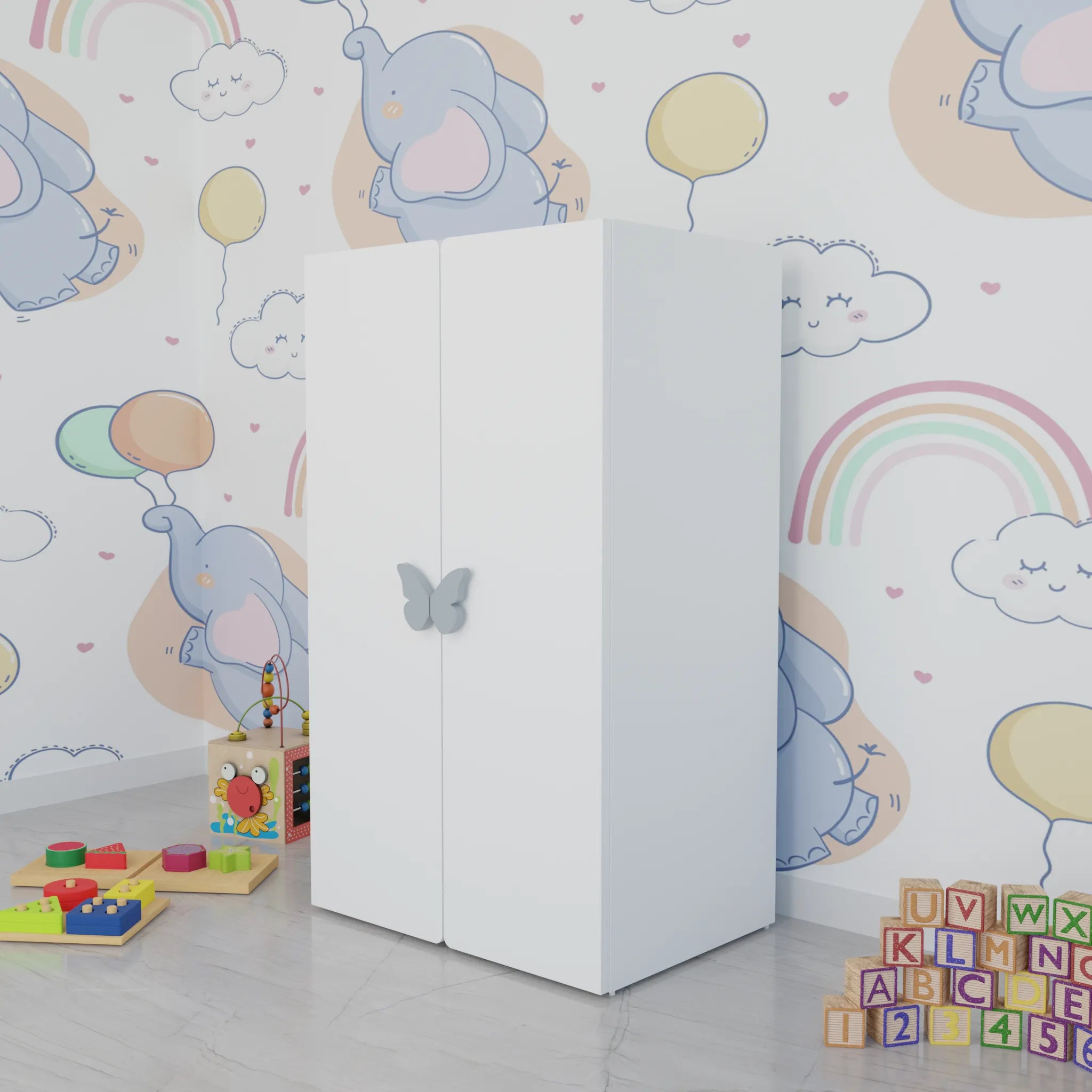 LittleCloud | Almirah with 2 Doors Kids Wardrobes VIKI FURNITURE White
