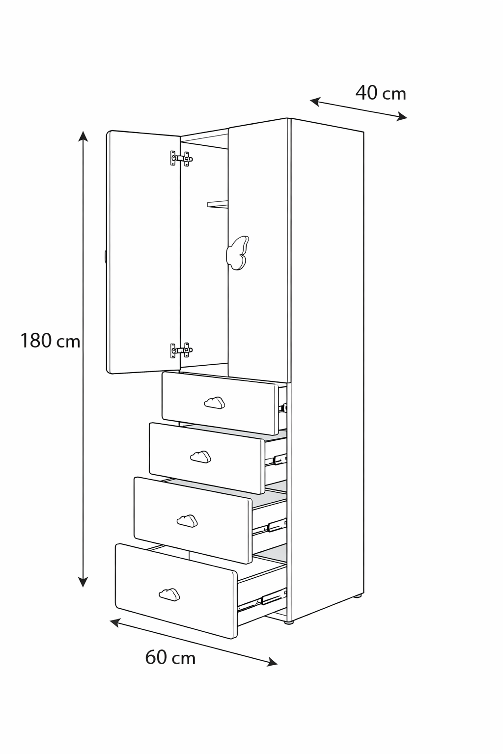 LittleCloud | Almirah with 2 Doors, 4 Drawer Unit, Hanger Space Kids Wardrobes VIKI FURNITURE
