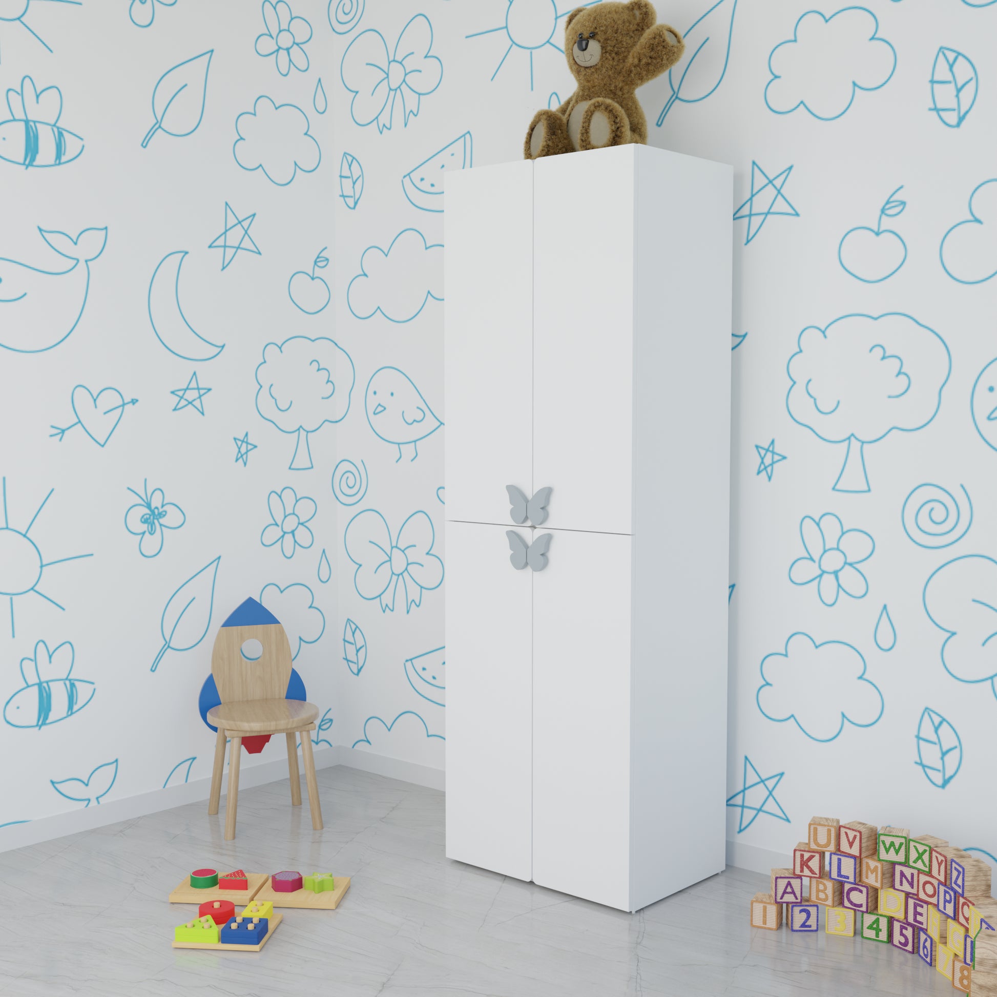 LittleCloud | Almirah with 4 Doors,2 Hanger Space Kids Wardrobes VIKI FURNITURE