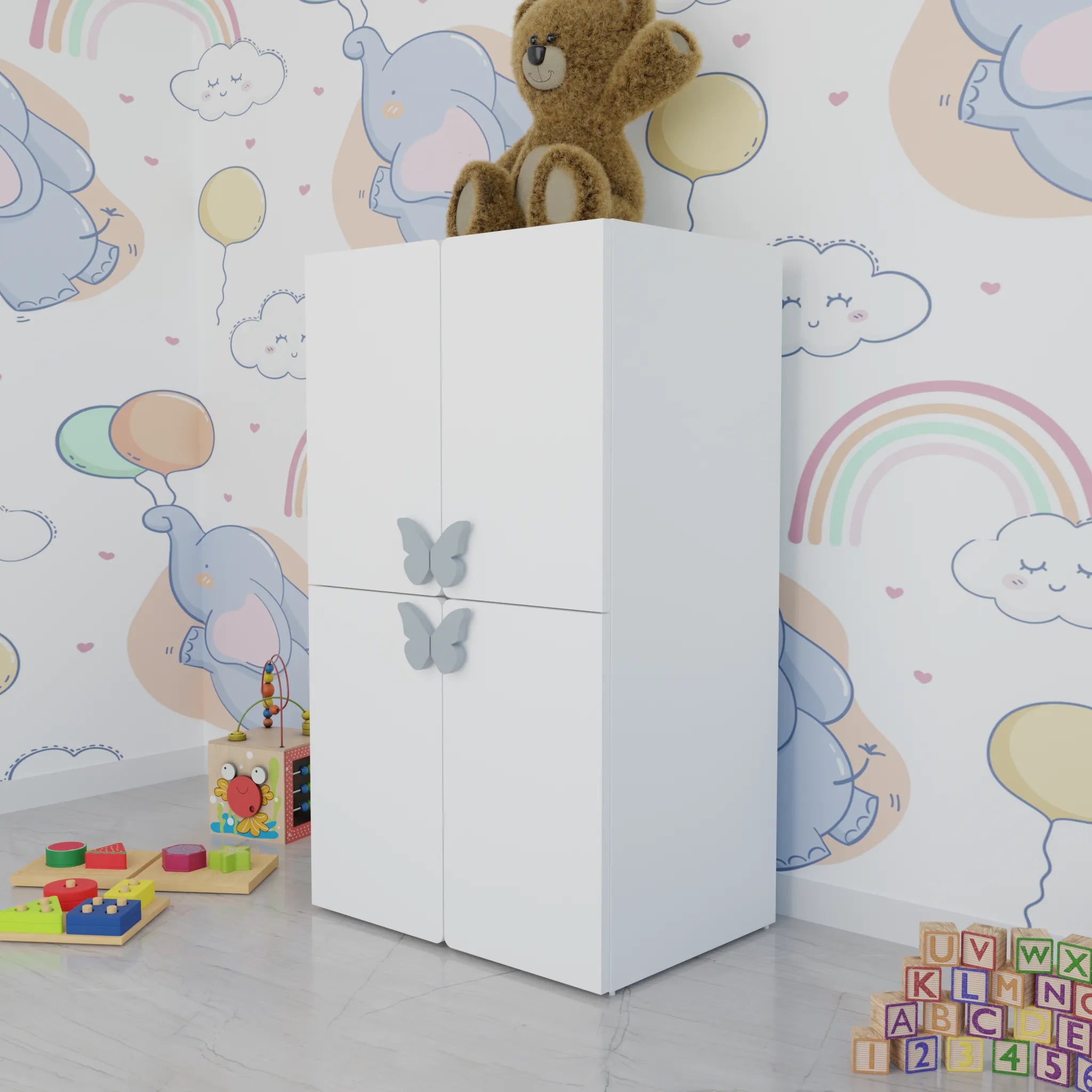 LittleCloud | Almirah with 4 Doors, 2 Hanger Rod Kids Wardrobes VIKI FURNITURE