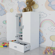 LittleCloud | Almirah with 2 Doors, Drawer Unit, Hanger Space Kids Wardrobes VIKI FURNITURE White