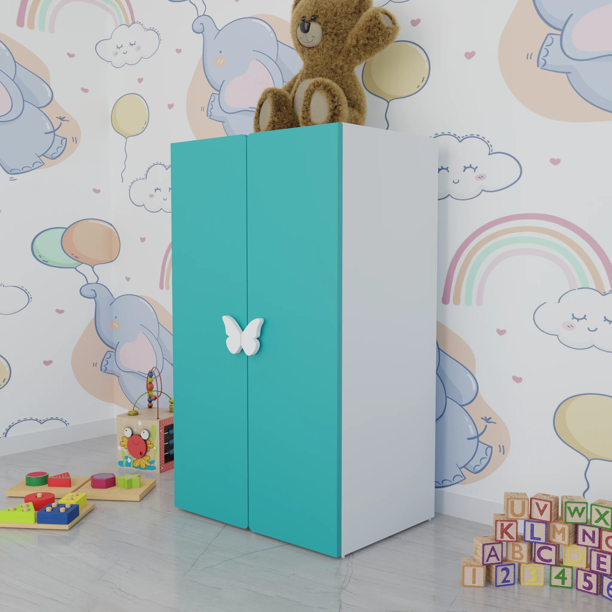 LittleCloud | Almirah with 2 Doors with Hanger Rod Kids Wardrobes VIKI FURNITURE Green