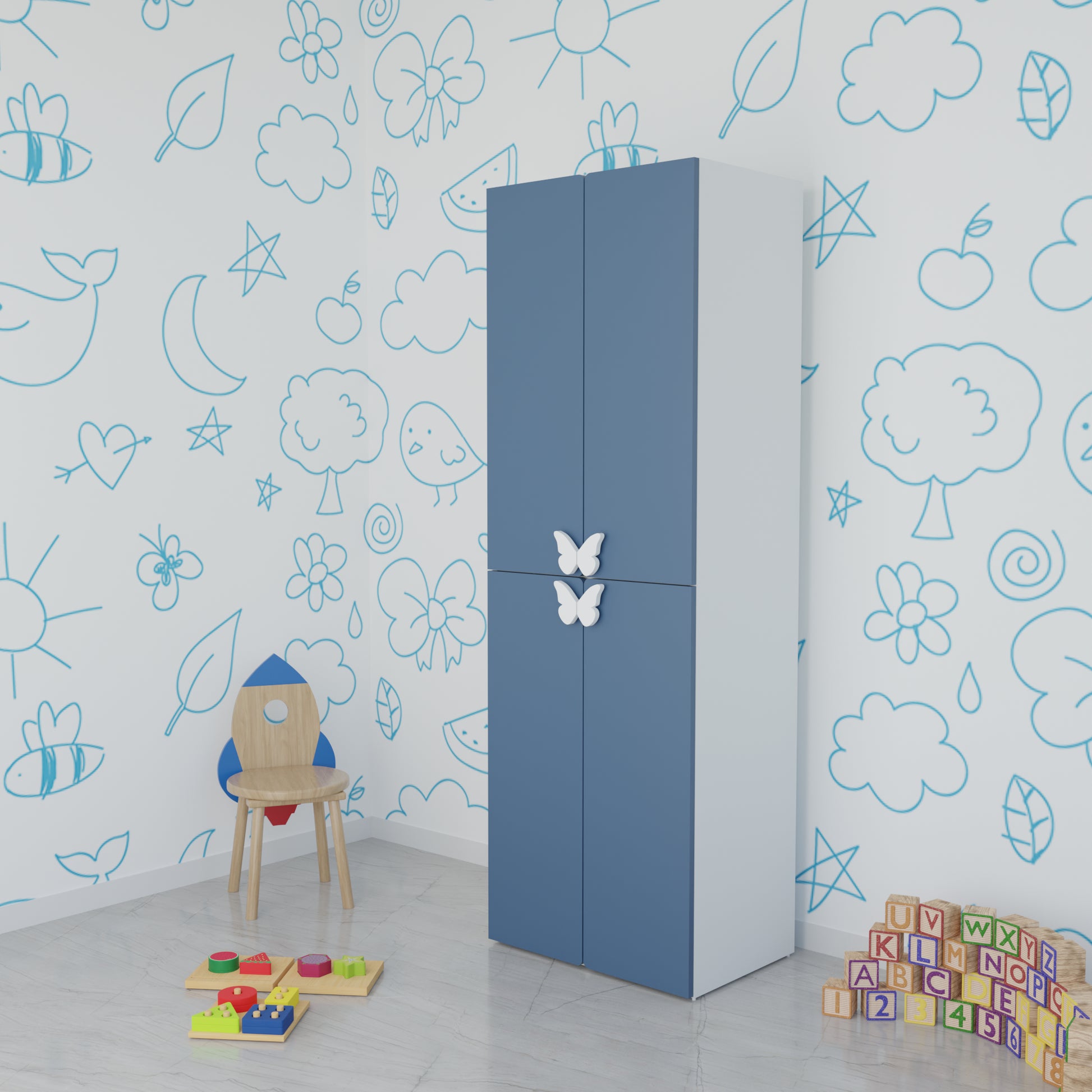 LittleCloud | Almirah with 4 Doors,2 Hanger Space Kids Wardrobes VIKI FURNITURE
