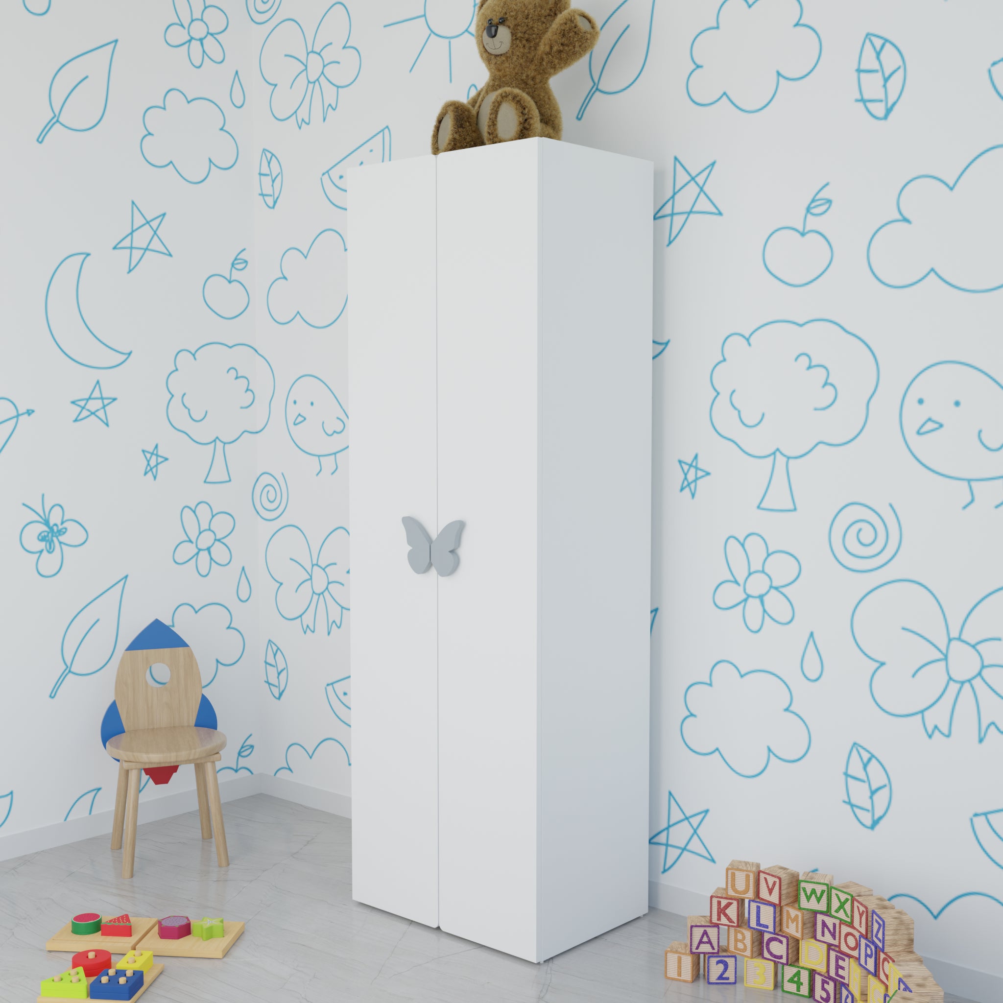 LittleCloud | Almirah with 2 Doors, Hanger Space Kids Wardrobes VIKI FURNITURE