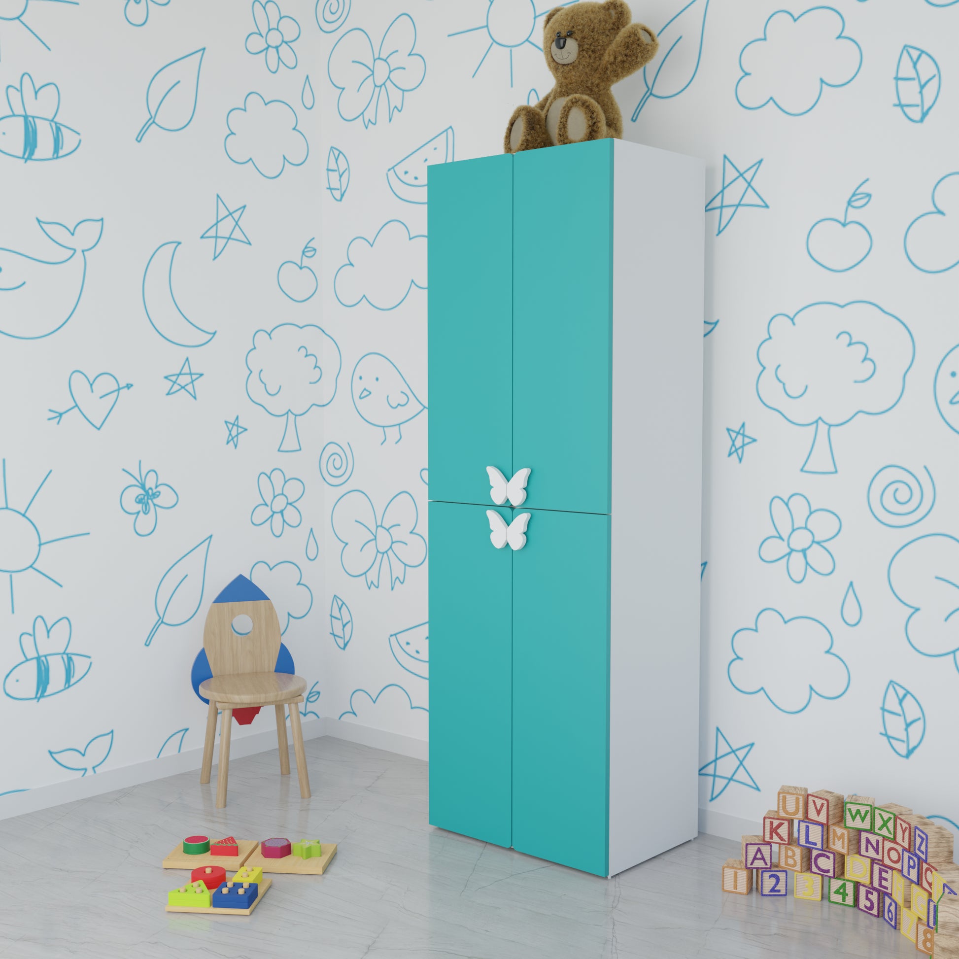 LittleCloud | Almirah with 4 Doors,2 Hanger Space Kids Wardrobes VIKI FURNITURE