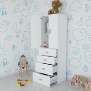 LittleCloud | Almirah with 2 Doors, 4 Drawer Unit, Hanger Space Kids Wardrobes VIKI FURNITURE White
