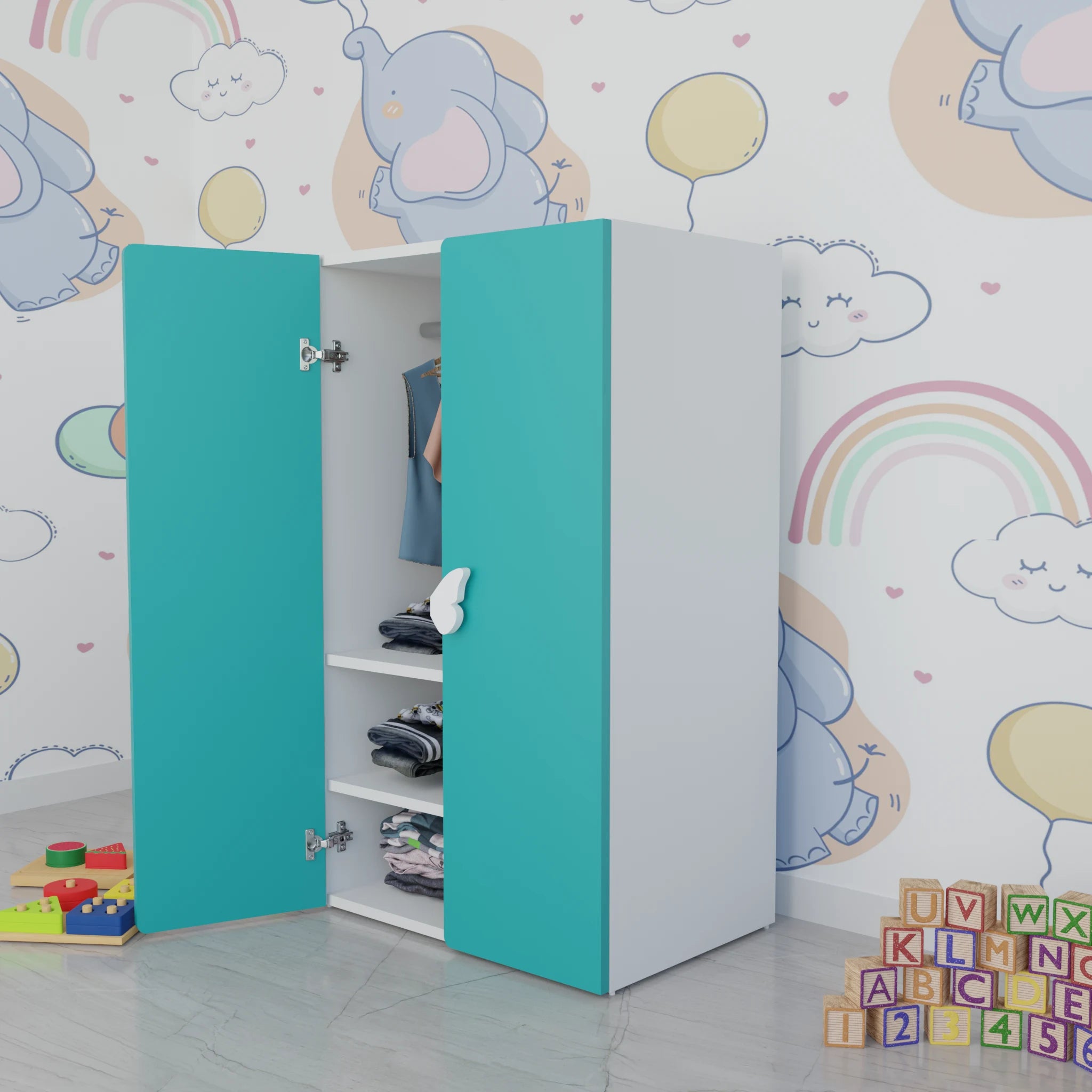 LittleCloud | Almirah with 2 Doors with Hanger Rod Kids Wardrobes VIKI FURNITURE