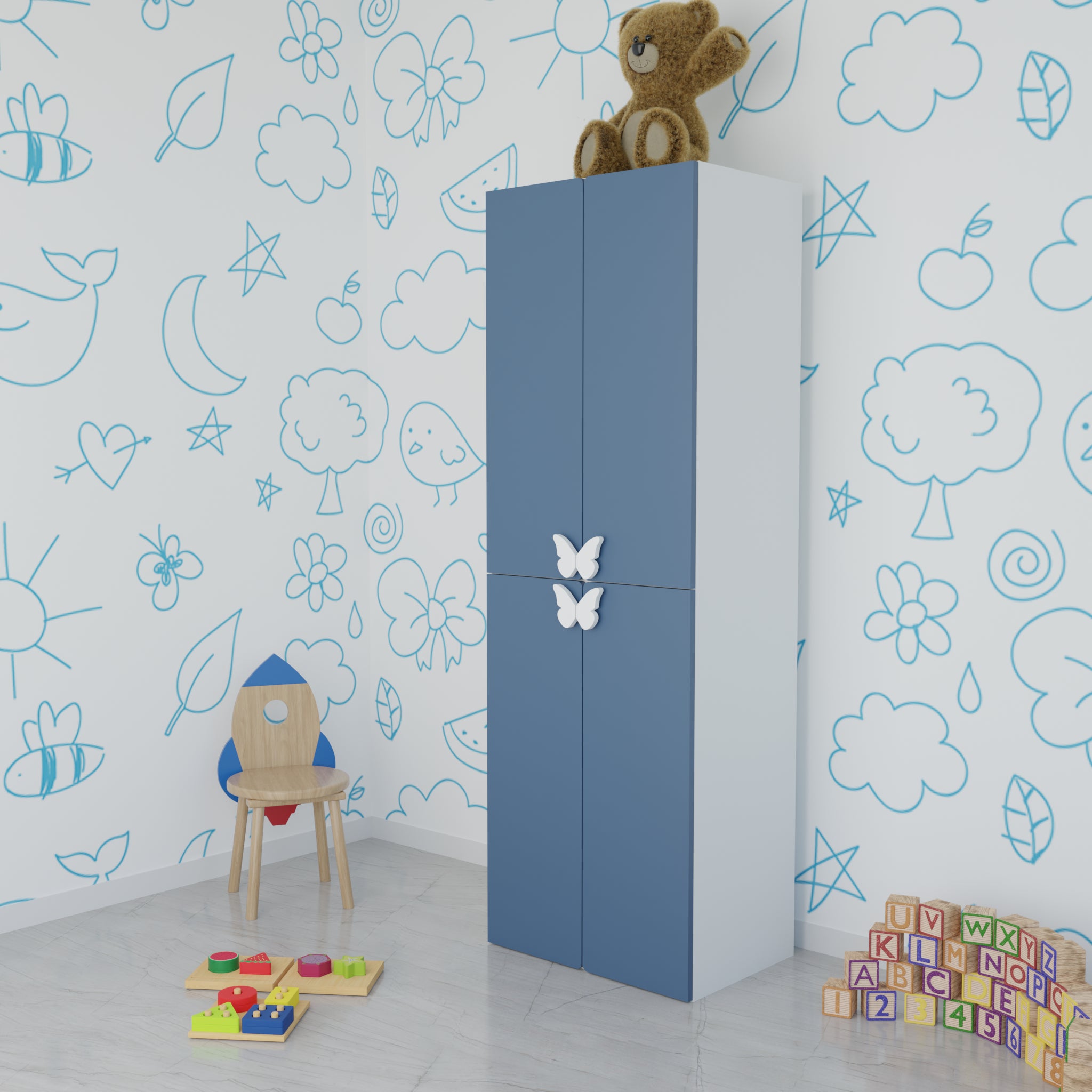 LittleCloud | Almirah with 4 Doors Kids Wardrobes VIKI FURNITURE