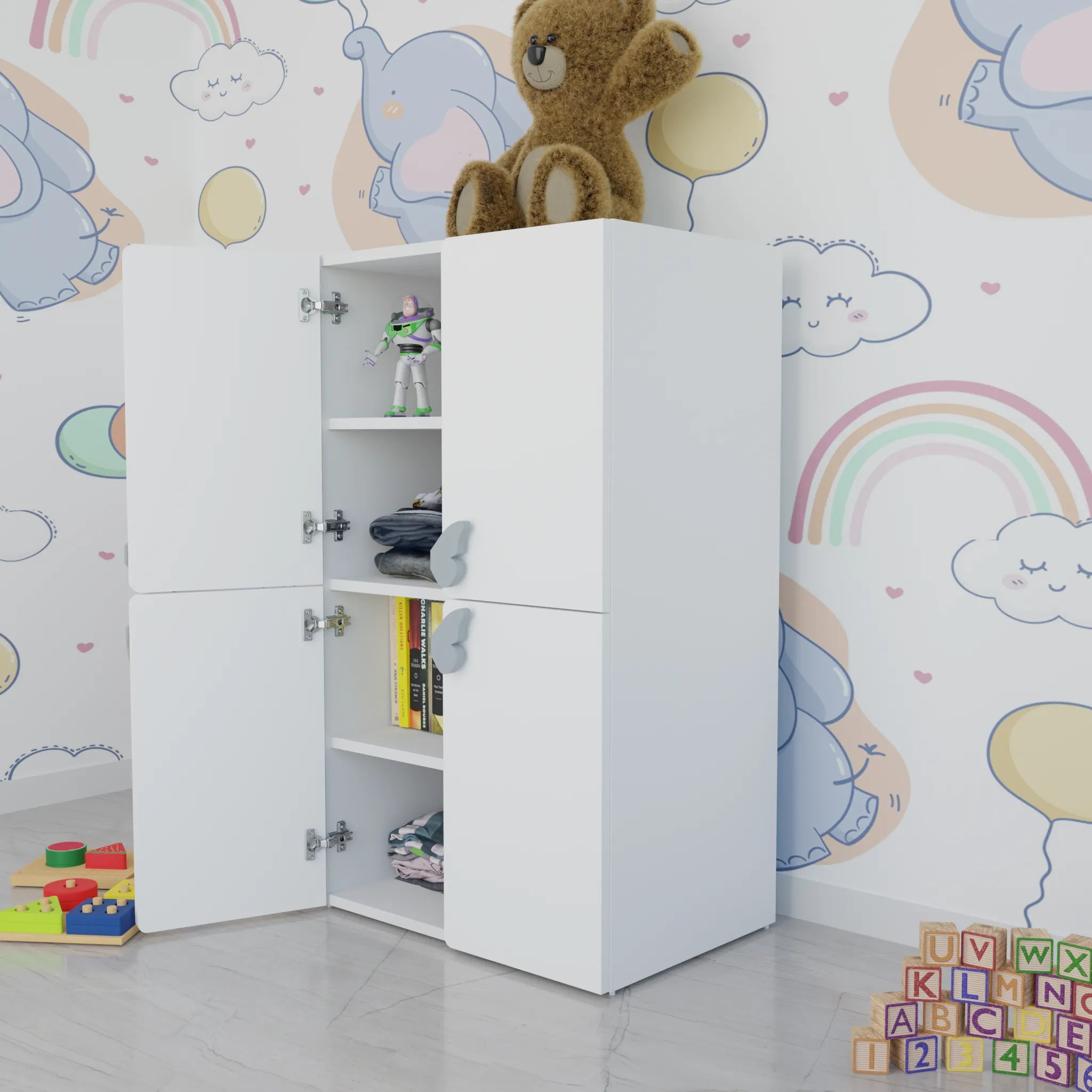 LittleCloud | Almirah with 4 Doors Kids Wardrobes VIKI FURNITURE White