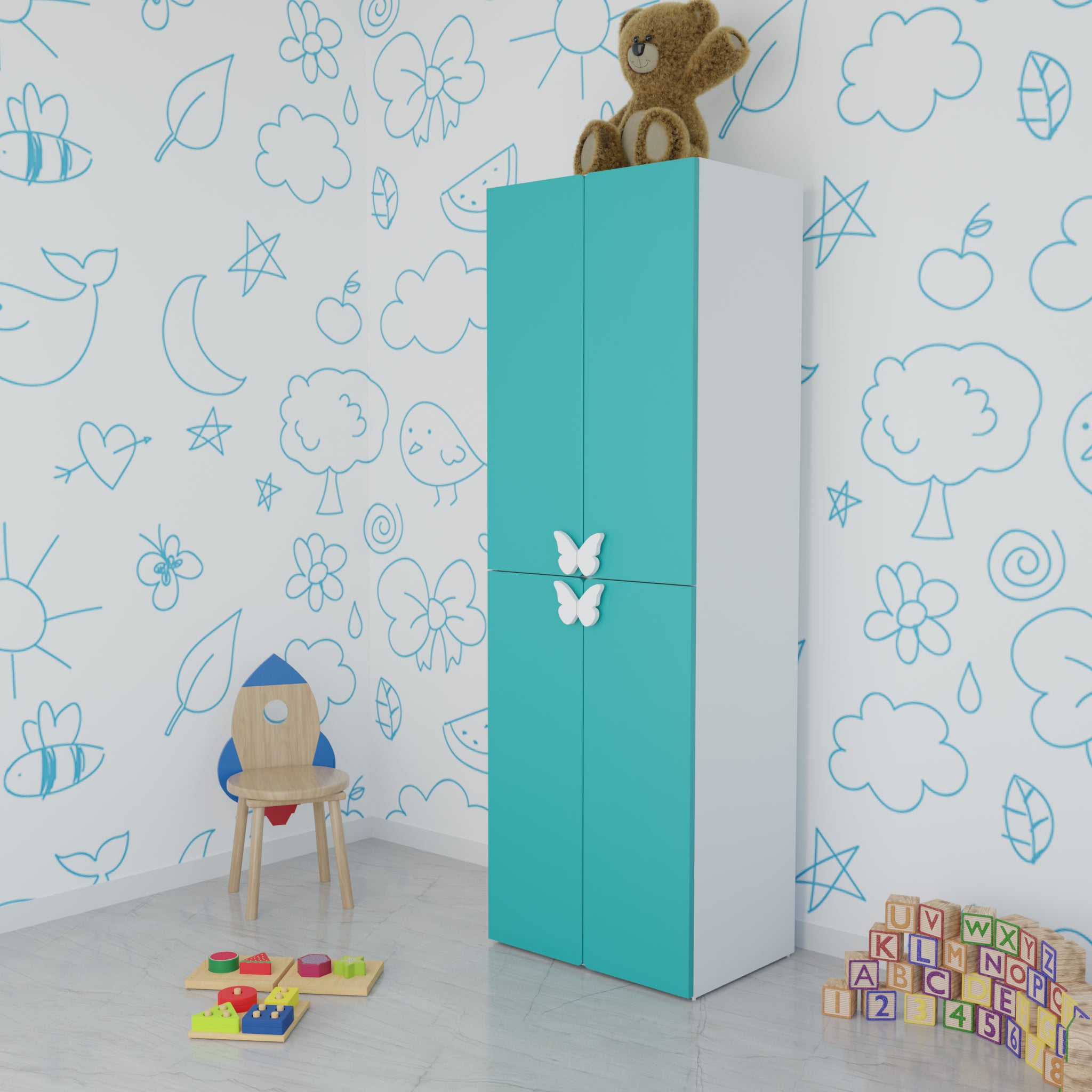 LittleCloud | Almirah with 4 Doors Kids Wardrobes VIKI FURNITURE