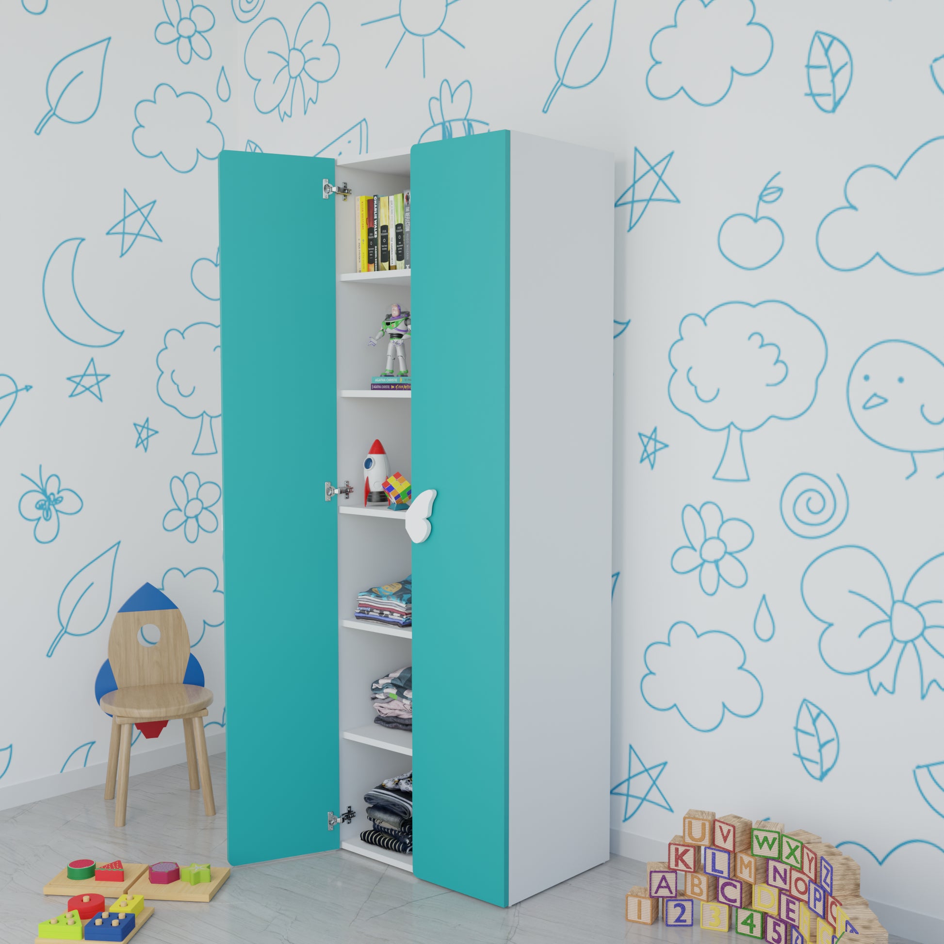 LittleCloud | Almirah with 2 Doors Kids Wardrobes VIKI FURNITURE Green
