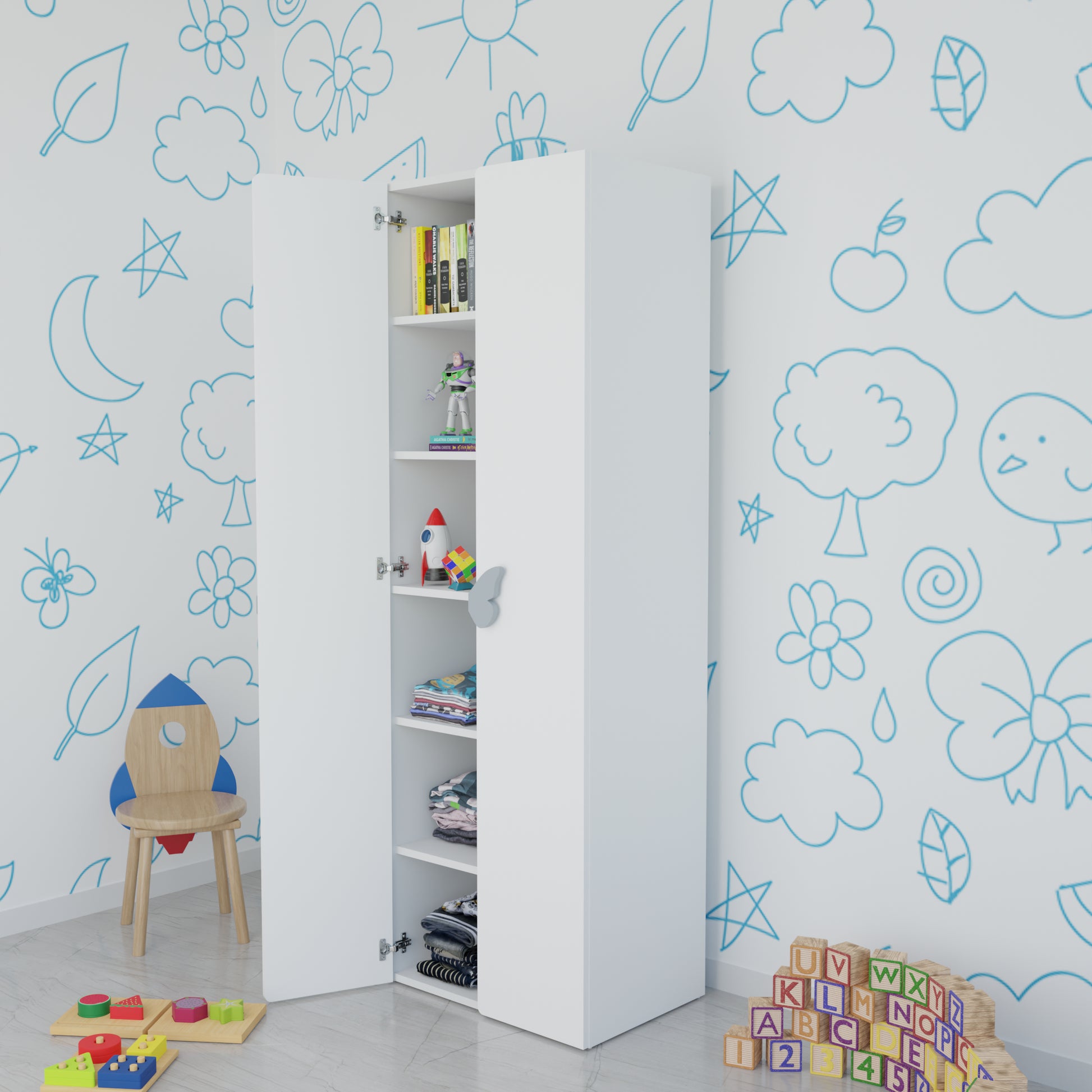 LittleCloud | Almirah with 2 Doors Kids Wardrobes VIKI FURNITURE White