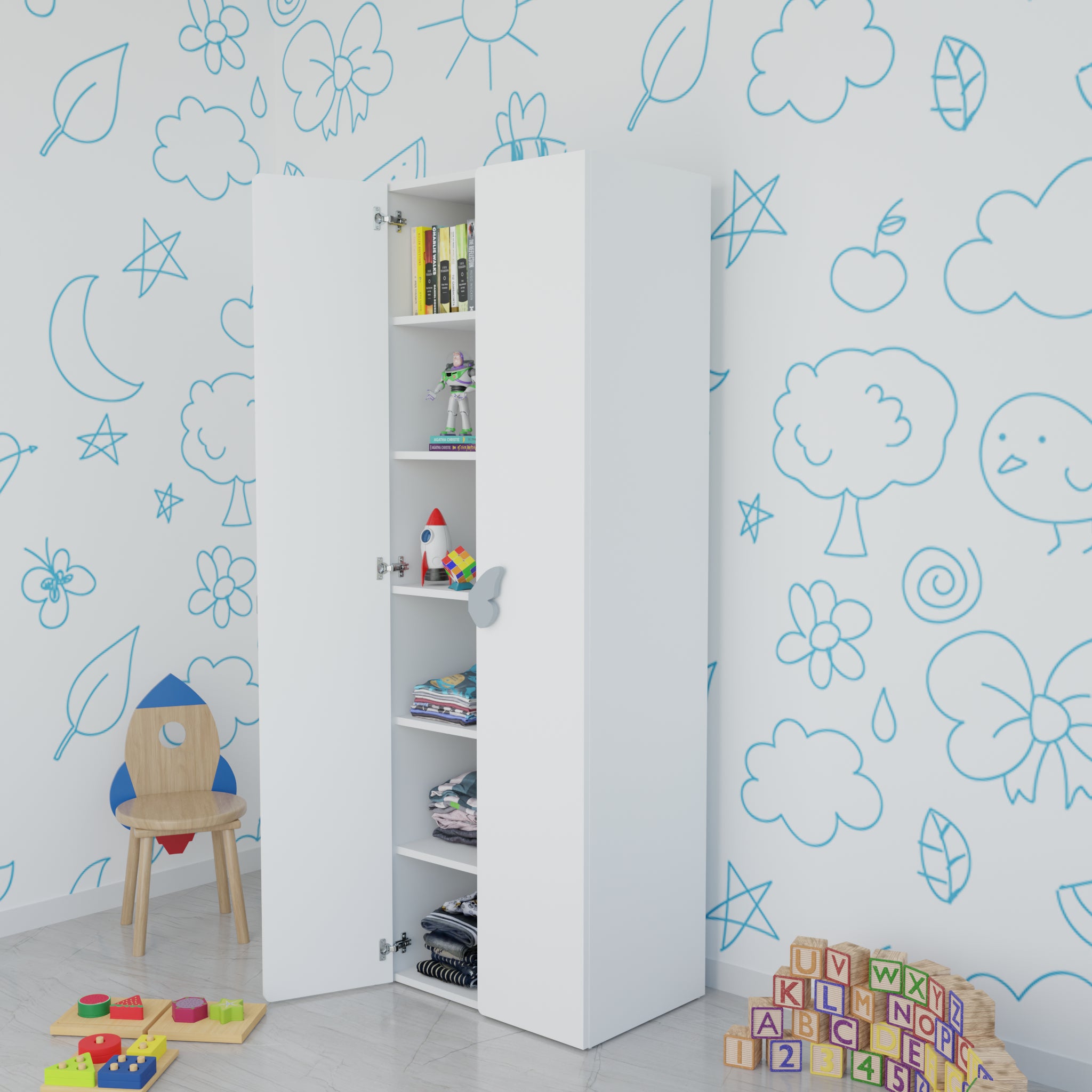 LittleCloud | Almirah with 2 Doors Kids Wardrobes VIKI FURNITURE White