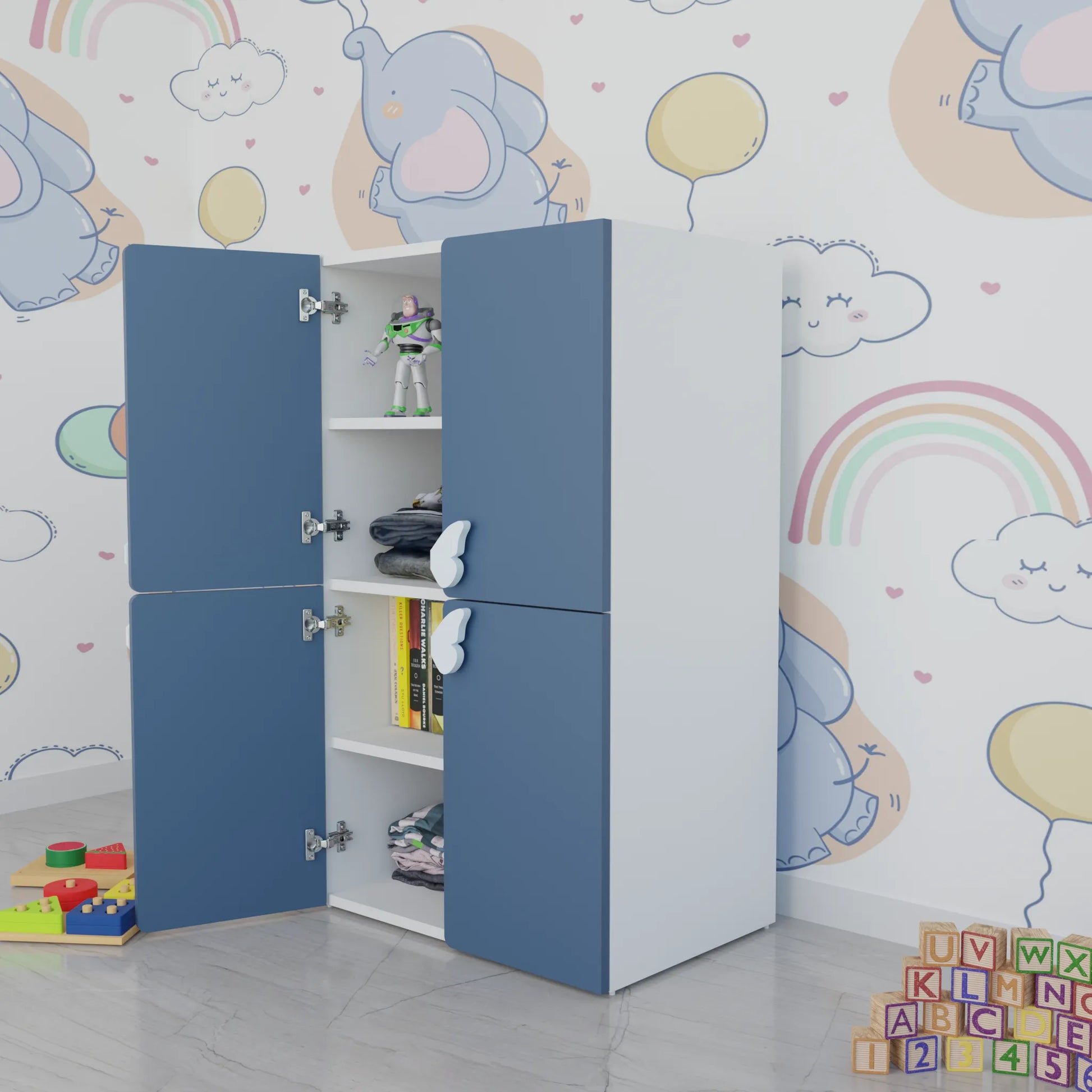 LittleCloud | Almirah with 4 Doors Kids Wardrobes VIKI FURNITURE Blue