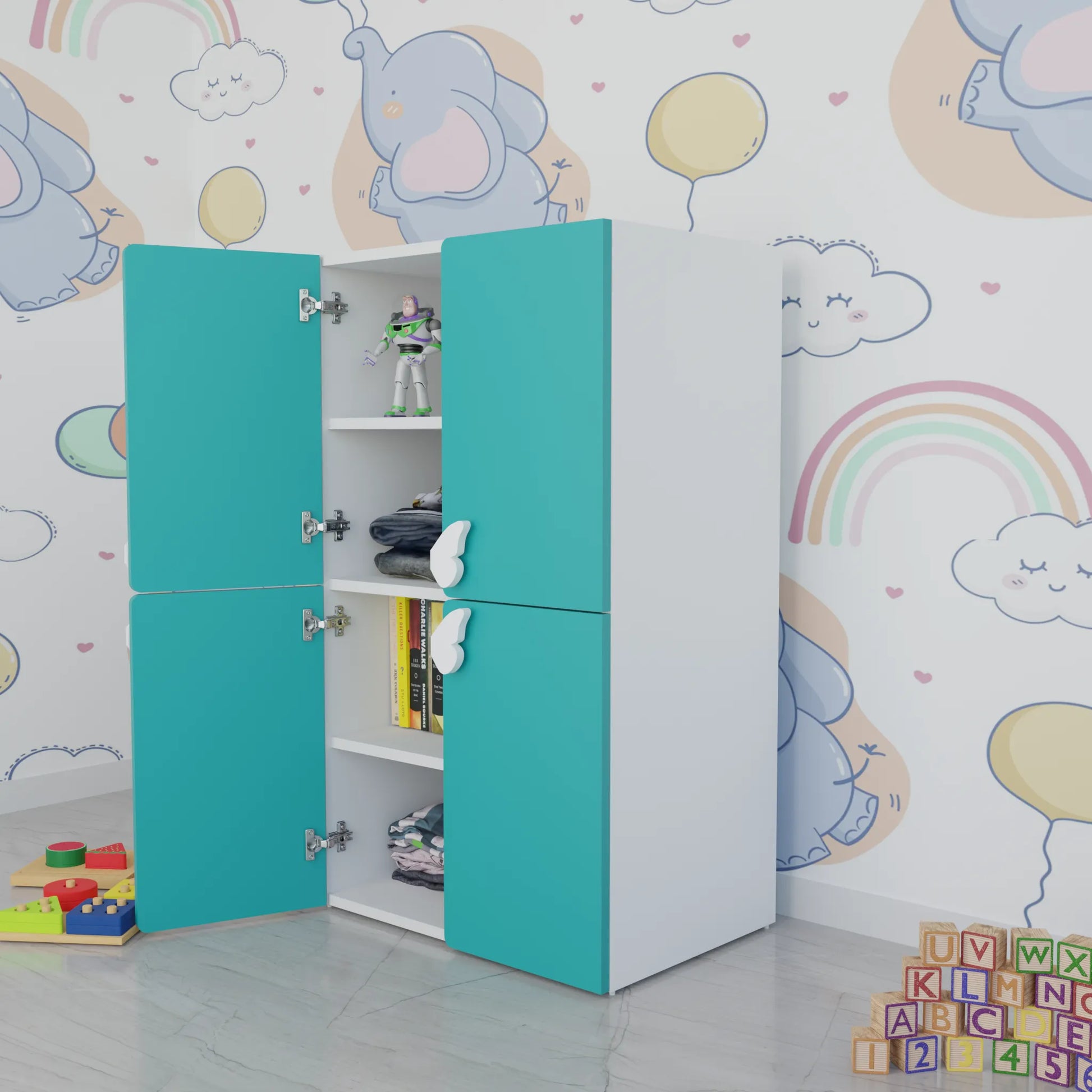 LittleCloud | Almirah with 4 Doors Kids Wardrobes VIKI FURNITURE Green
