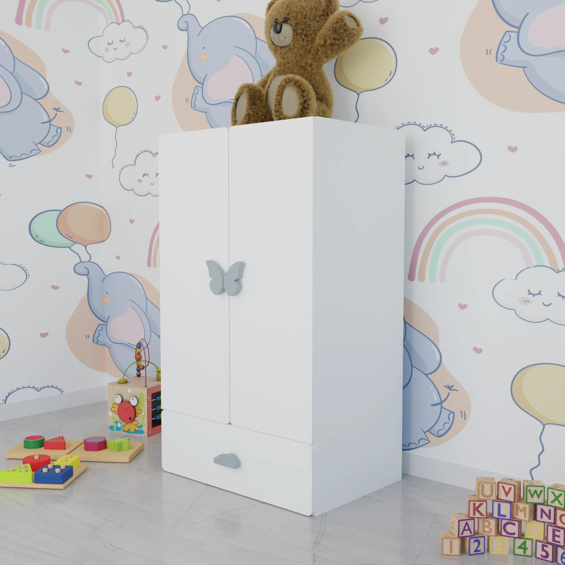 LittleCloud | Almirah with 2 Doors, Drawer Unit, Hanger Space Kids Wardrobes VIKI FURNITURE