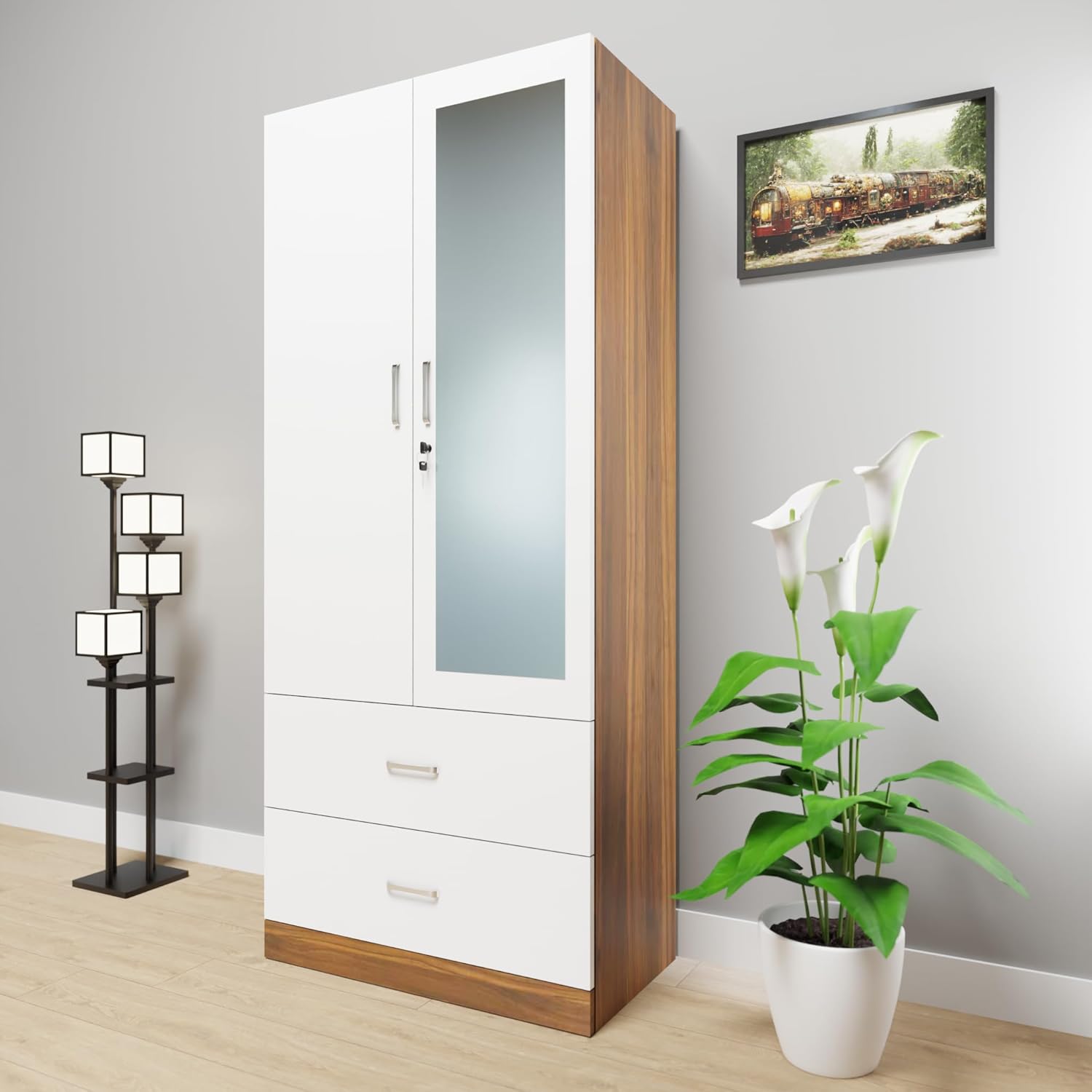 AVIRA | Wardrobe With Mirror, Hinged | 2 Door, 2 Drawer