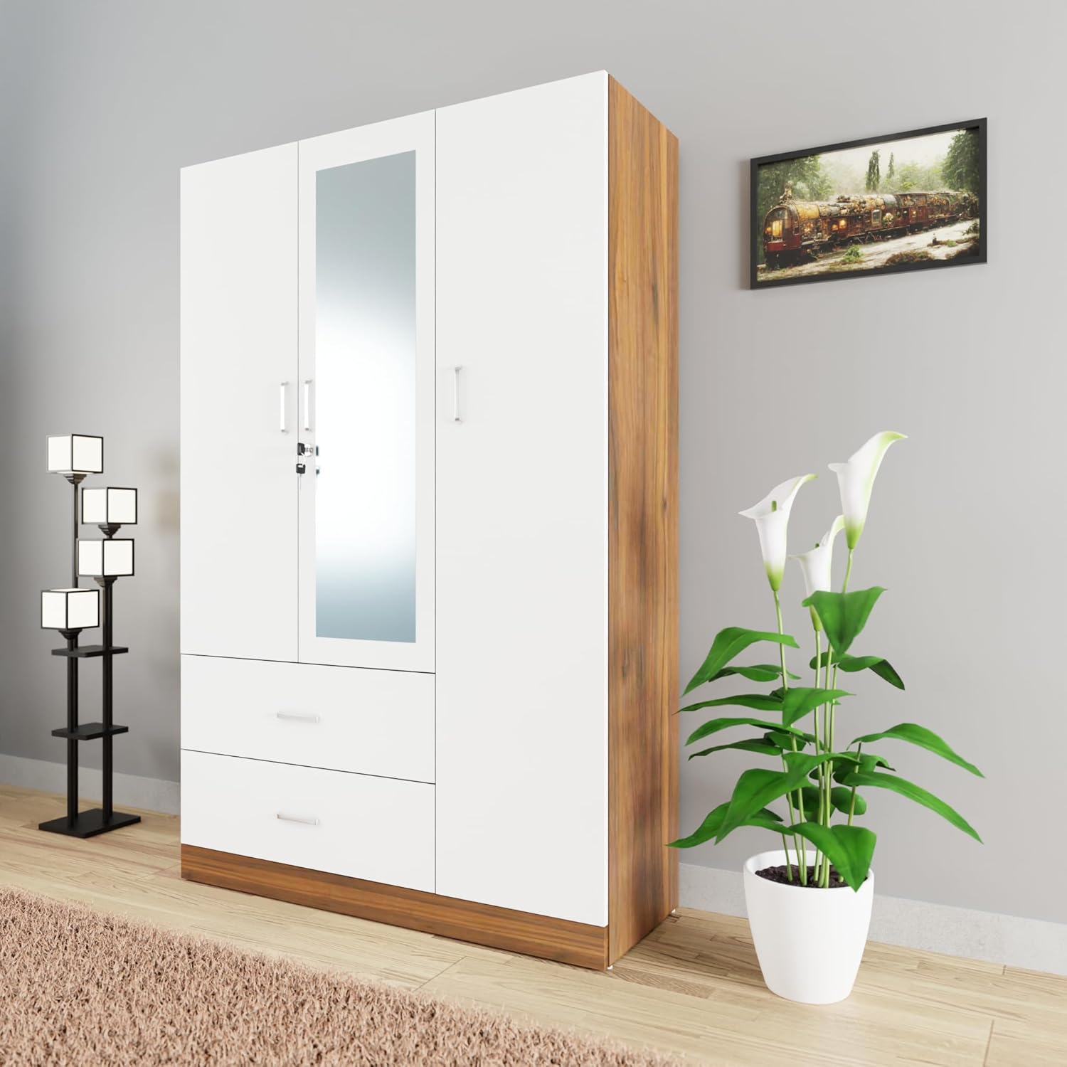AVIRA | Wardrobe With Mirror, Hinged | 3 Door, 2 Drawer